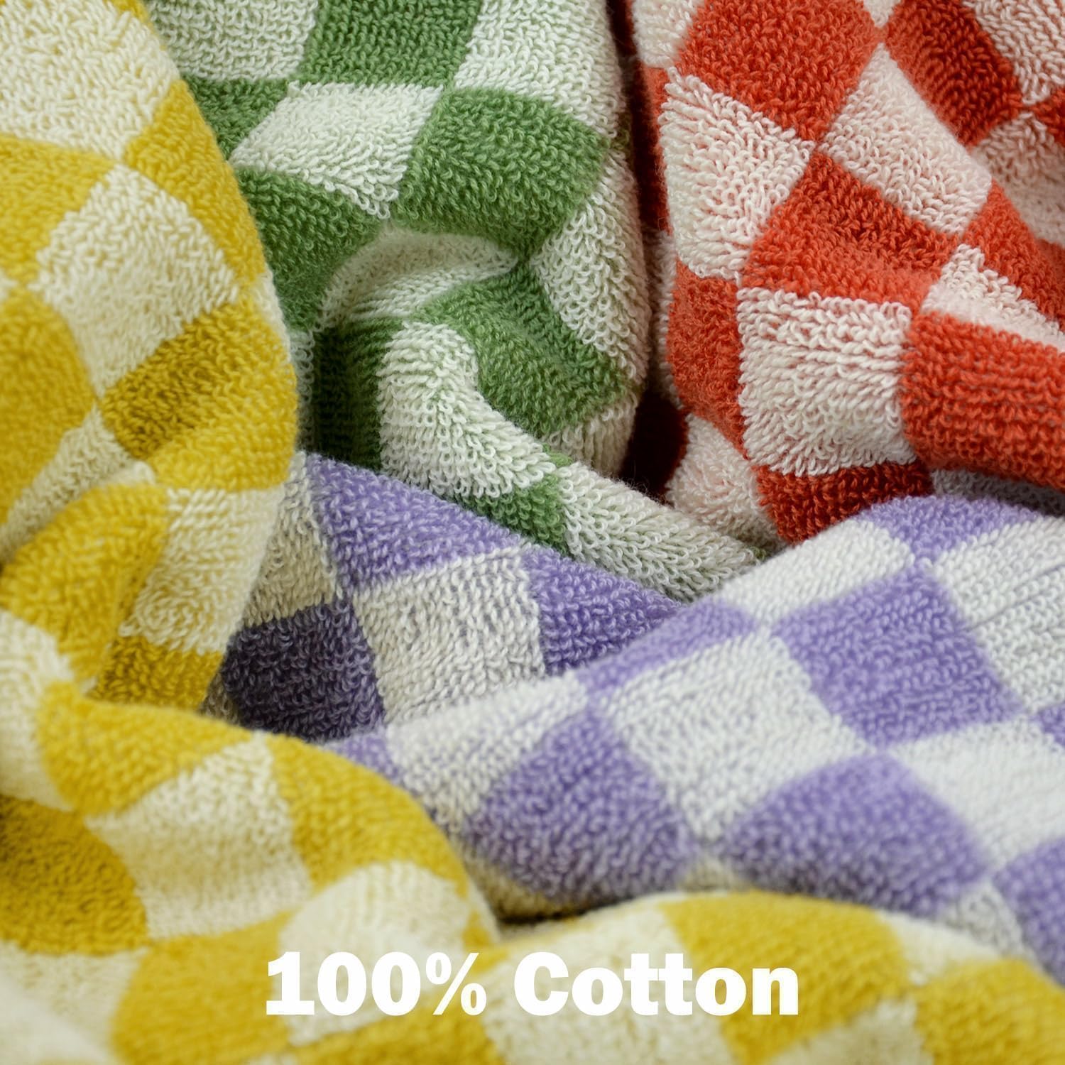 Wash Cloths For Showering Cotton Checkered 4 Pack 4 Colors - Cotton Washcloths For Face Body, 13 X 13 Inches Daily Cleansing Kit
