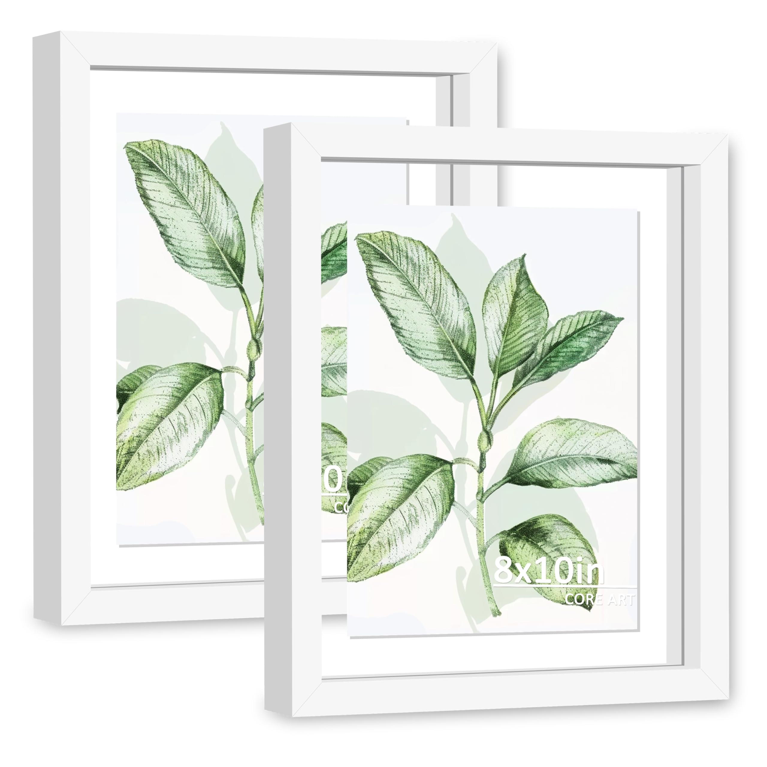 CORE ART 8x10 Floating Picture Frame Set of 2,Double Plexglass Floating Frame for 5x7,4x6 Pictures,Wall or Tabletop Display,Whit