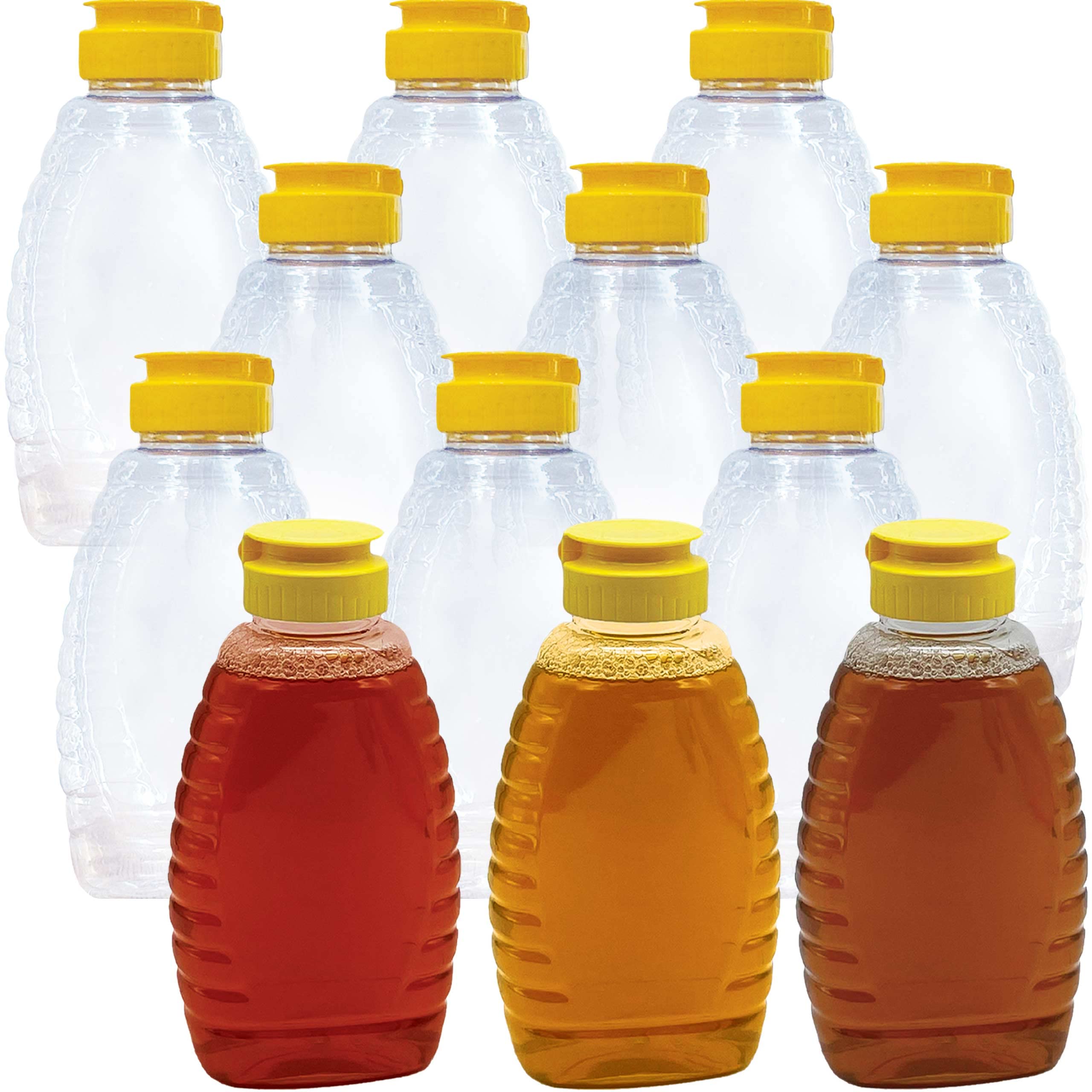 Easy Squeeze 12 Pk 12 Oz Empty Honey Bottles. Bpa-Free Food-Safe Pet Plastic Honey Dispenser. Flip-Top Refillable Syrup Containe