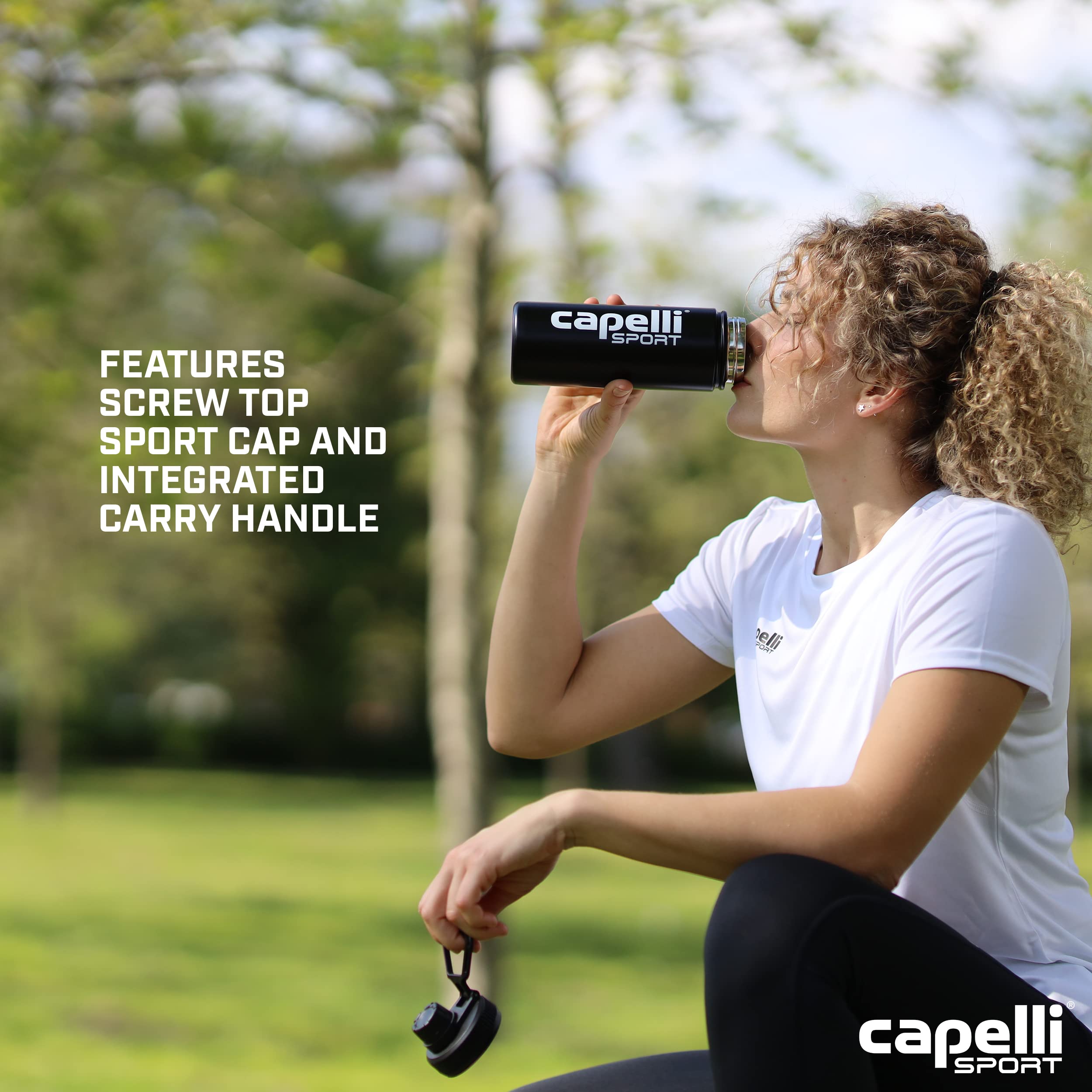 Capelli Sport Water Bottle Stainless Steel, Wide Mouth Vacuum Double Wall Insulated Thermos Water Bottle, Black