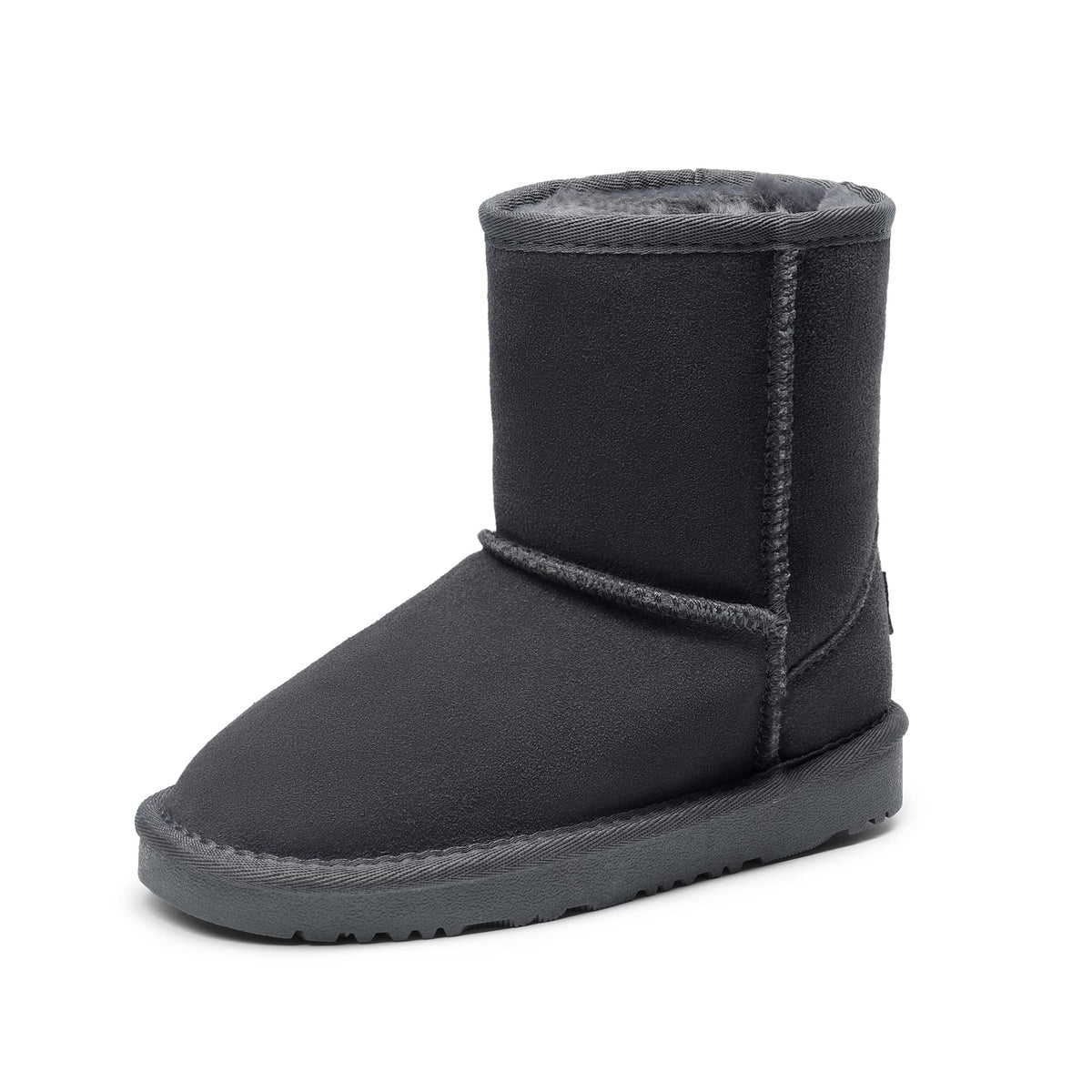 Dream Pairs Boys Girls Shorty-K Sand Sheepskin Fur Winter Snow Boots Grey Size 3 Little Kid