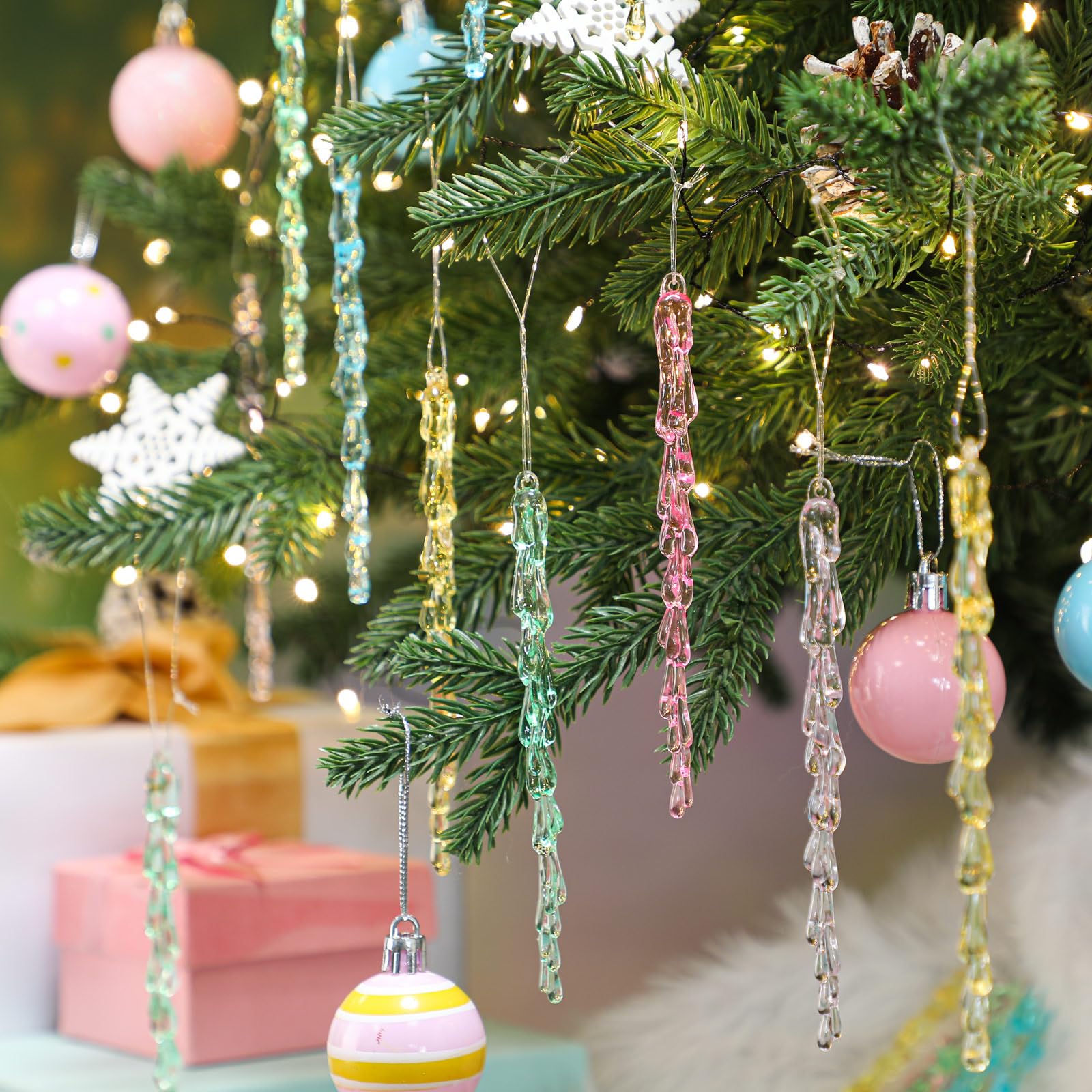Motionchic 25 Pcs Pastel Candy Christmas Ornaments 5.25' Pastel Icicle Decoration for Christmas Tree Candy Crystal Tree Hanging