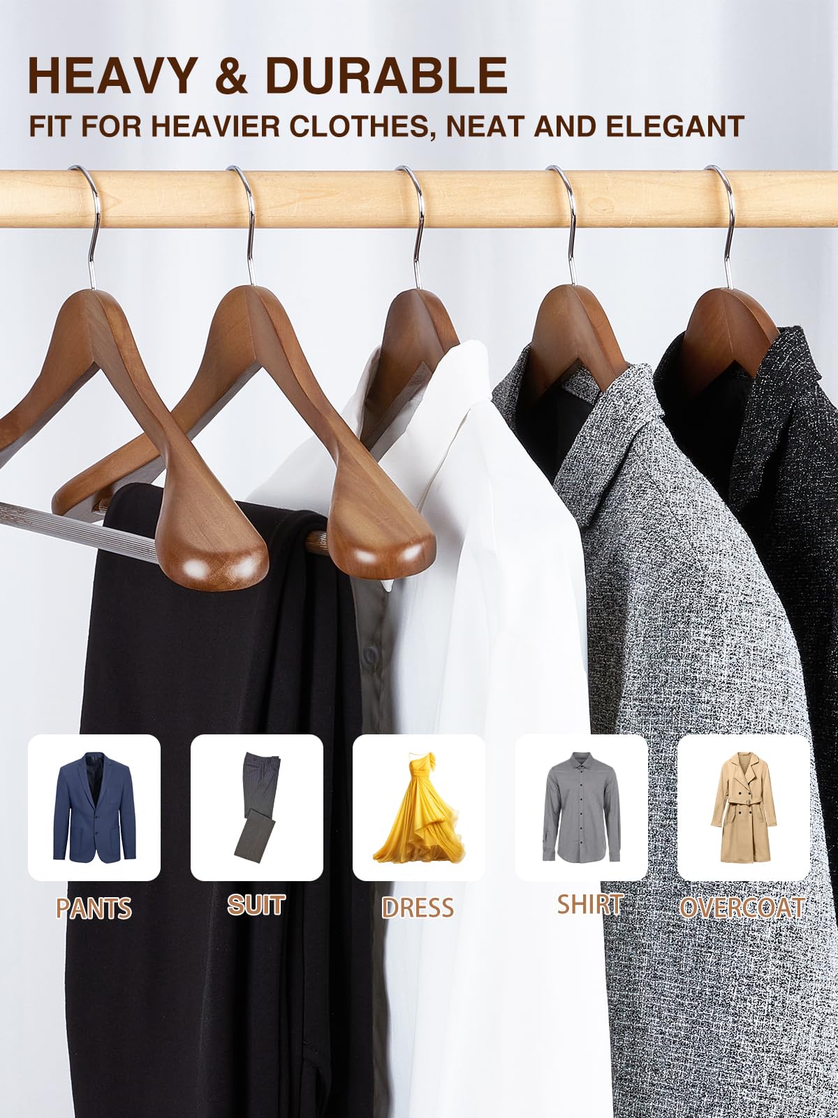 Smartor Suit Hangers For Men, 8 Pack - Wide Shoulder Wooden Suit Hangers With Non Slip Pants Holder, Wide Hangers For Suit, Coat