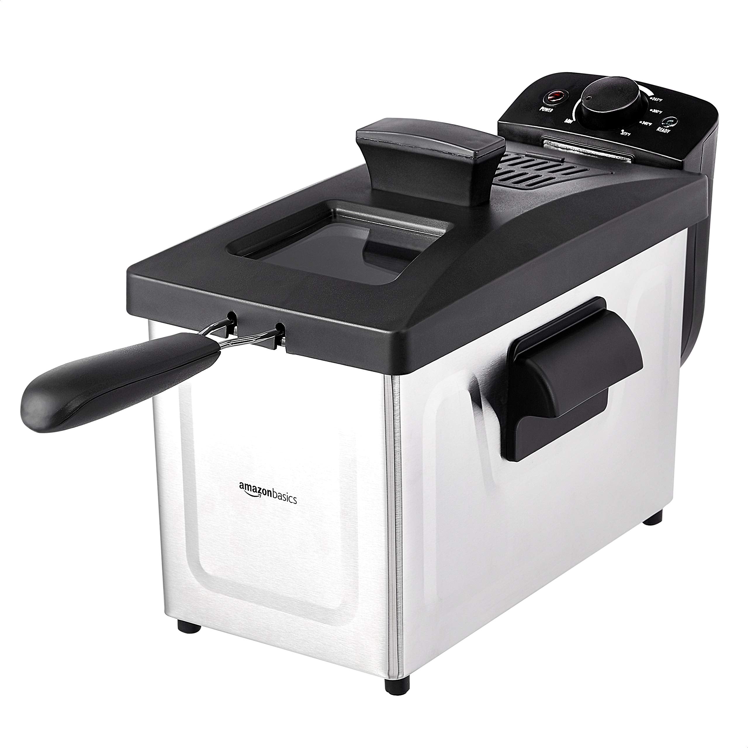 Amazon Basics 3.2-Qt (3.0L) Deep Fryer with 12-Cup Oil Capacity, Adjustable Temperature, Easy Draining Basket, Stainless Steel E