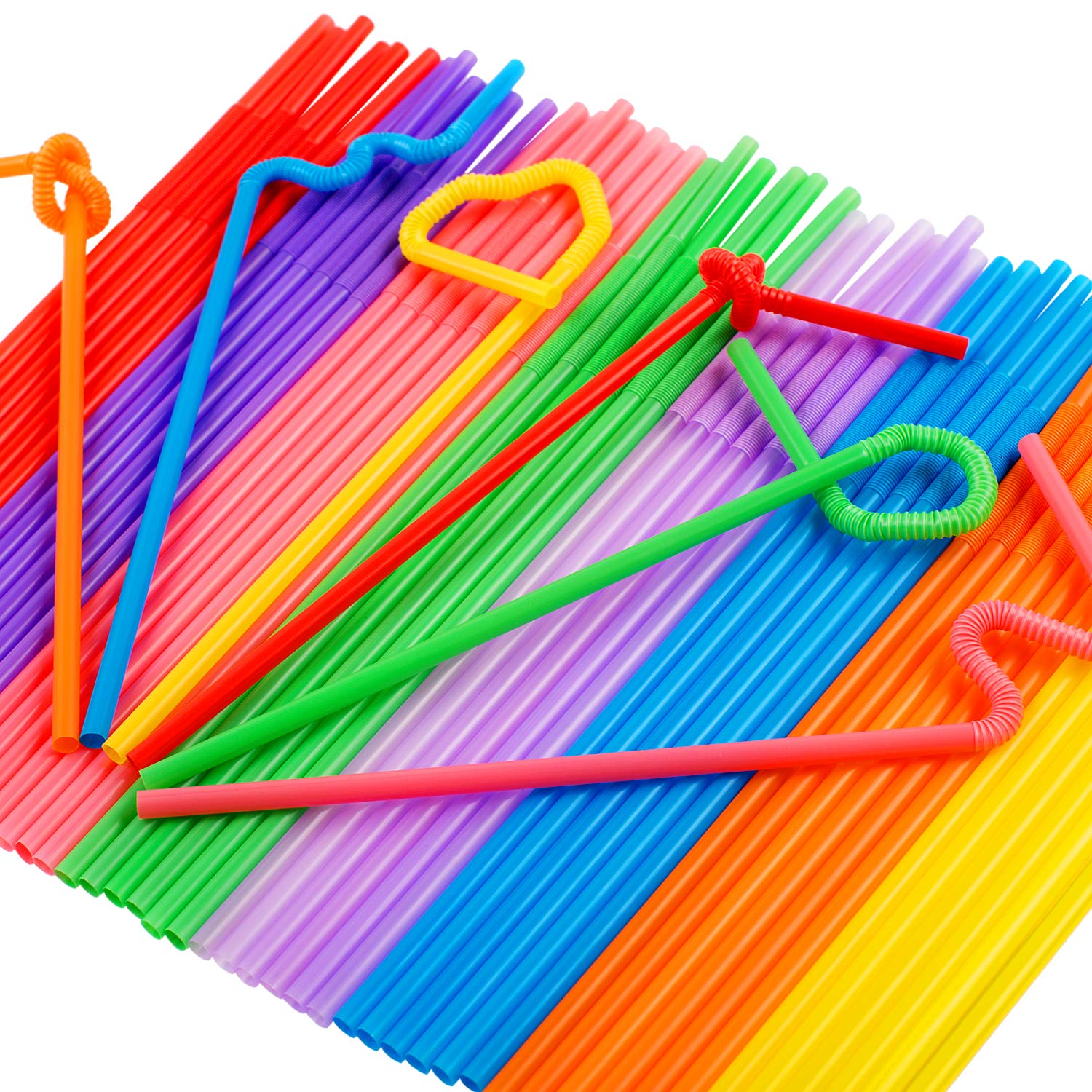 300 Pcs Colorful Flexible Plastic Straws, Bpa-Free Disposable Bendy Straws, 10.2'' Long And 0.23'' Diameter
