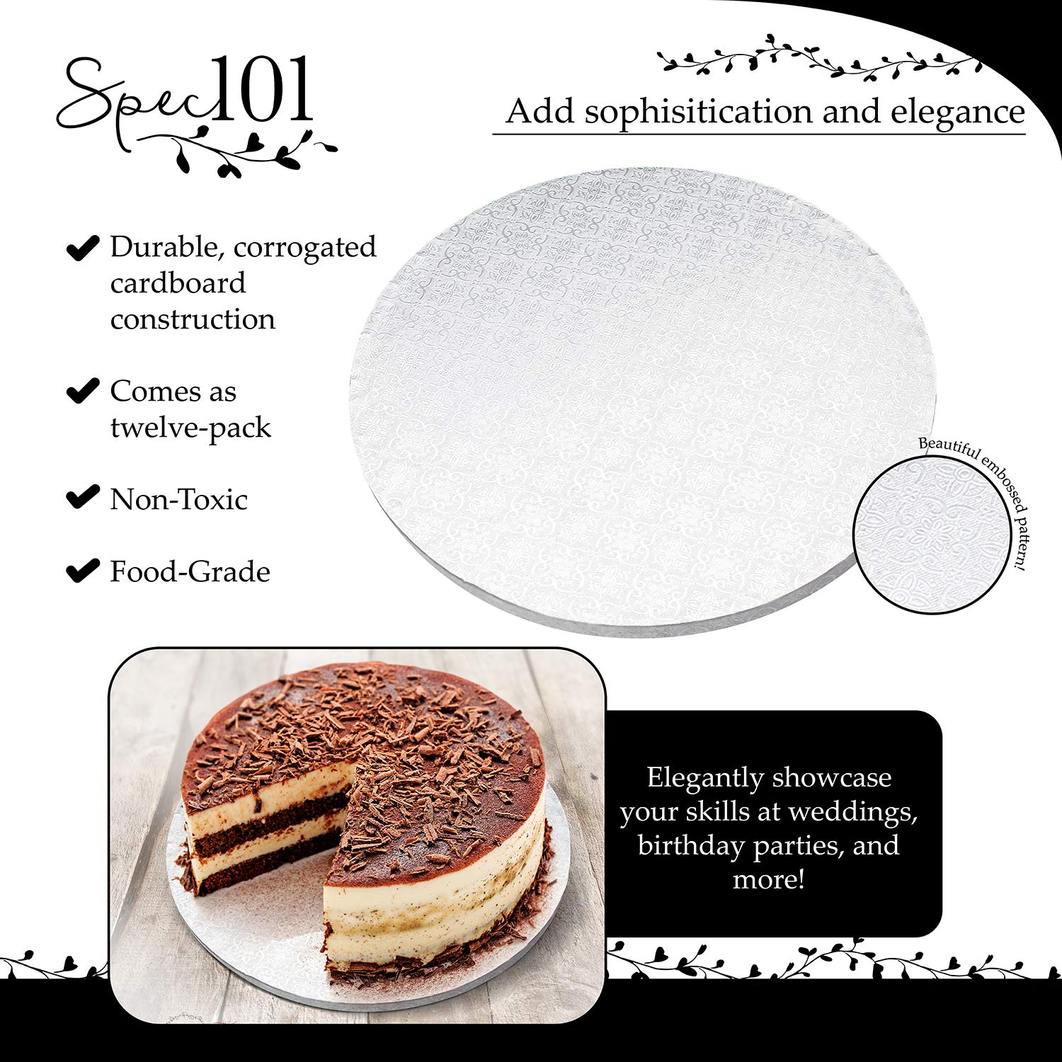 Movingshoot Spec101 Round Cake Drums, 12 Inch - 12Pk White Cake Drum Boards With 1/2-Inch Thick Smooth-Edges