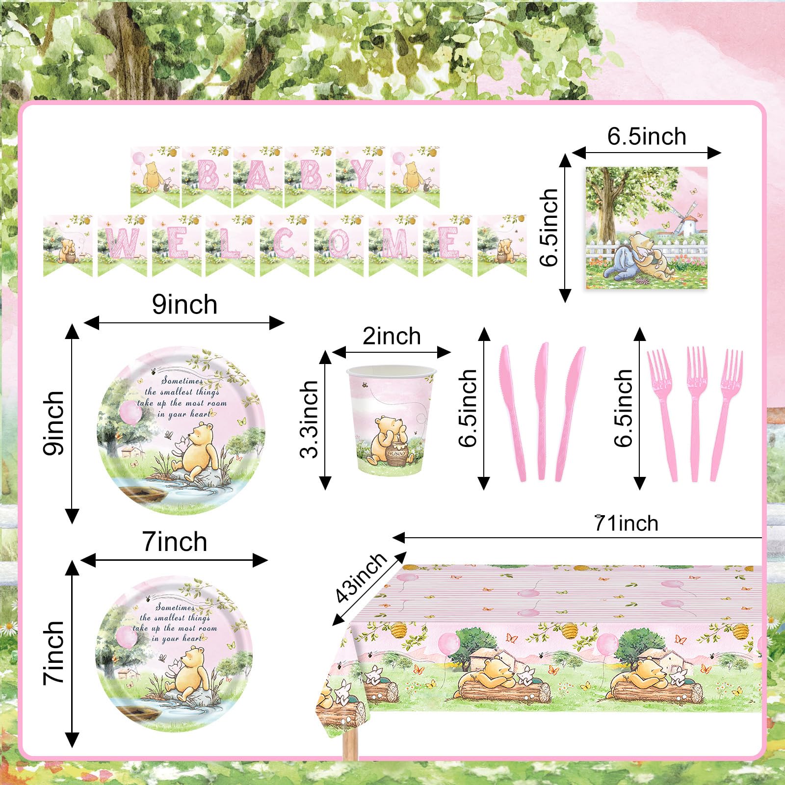 122Pcs Classic Bear Baby Shower Party Supplies For Baby Girls Kids1St First Birthday Pink Neutral Winnie Bear Themed Disposable