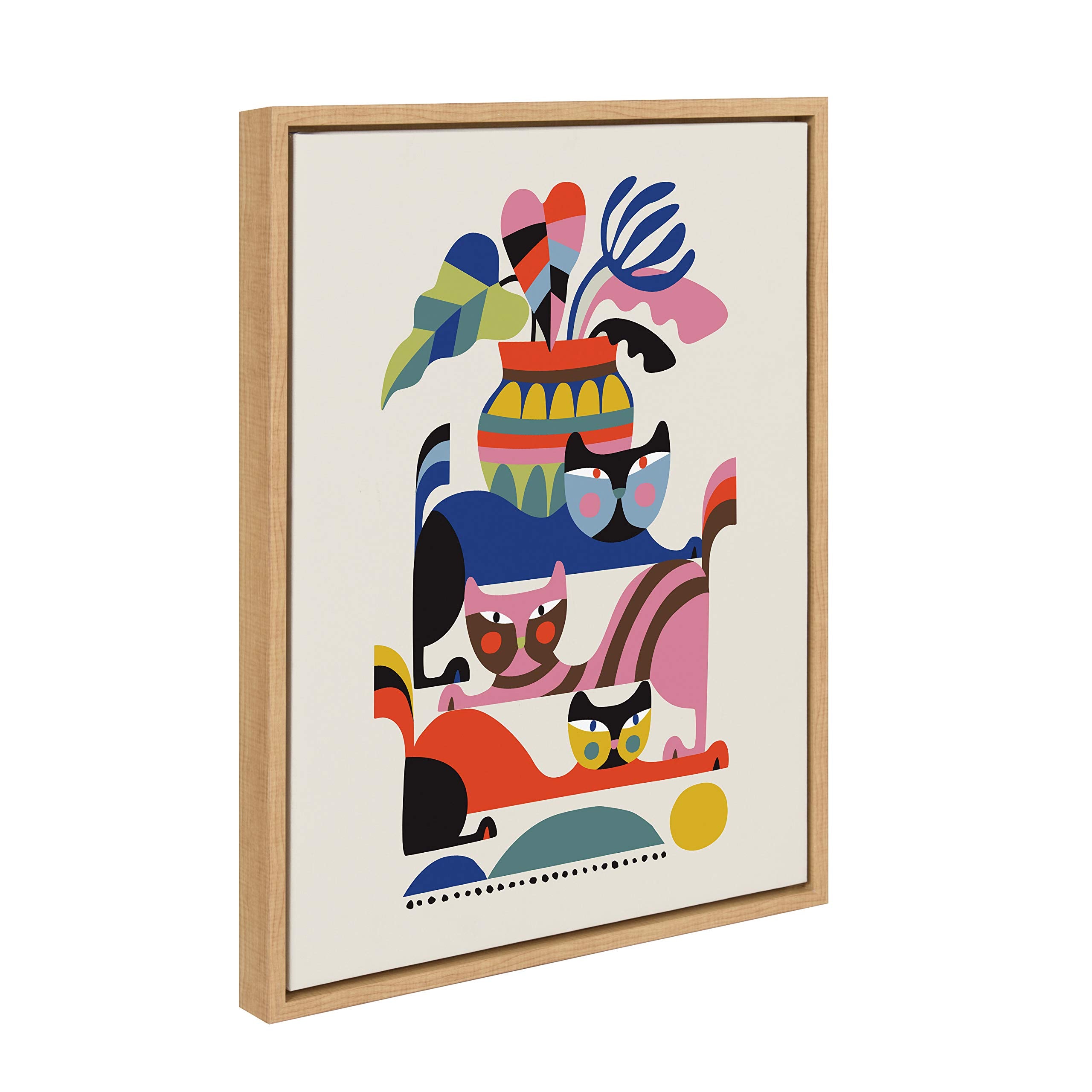 Kate And Laurel Sylvie 3 Cats Framed Canvas Wall Art By Rachel Lee, 18X24 Natural, Abstract Wall Decor