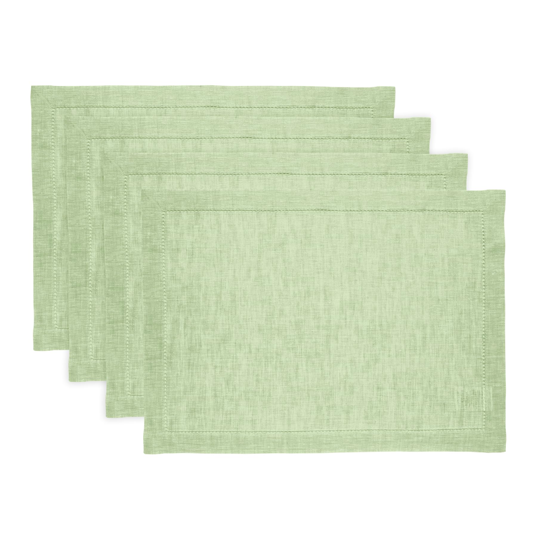 Solino Home Linen Placemats 19'' L X 14'' W Inch - 100% Pure Linen Hemstitch Pistachio Cloth Placemats Set Of 4 - Milan, Washabl