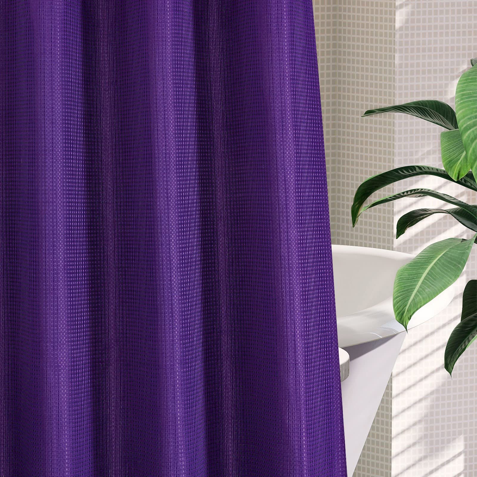 Mitovilla Purple Waffle Small Stall Shower Curtain 36 X 74, No Hooks Needed Half Size Narrow Waffle Weave Fabric Shower Curtain