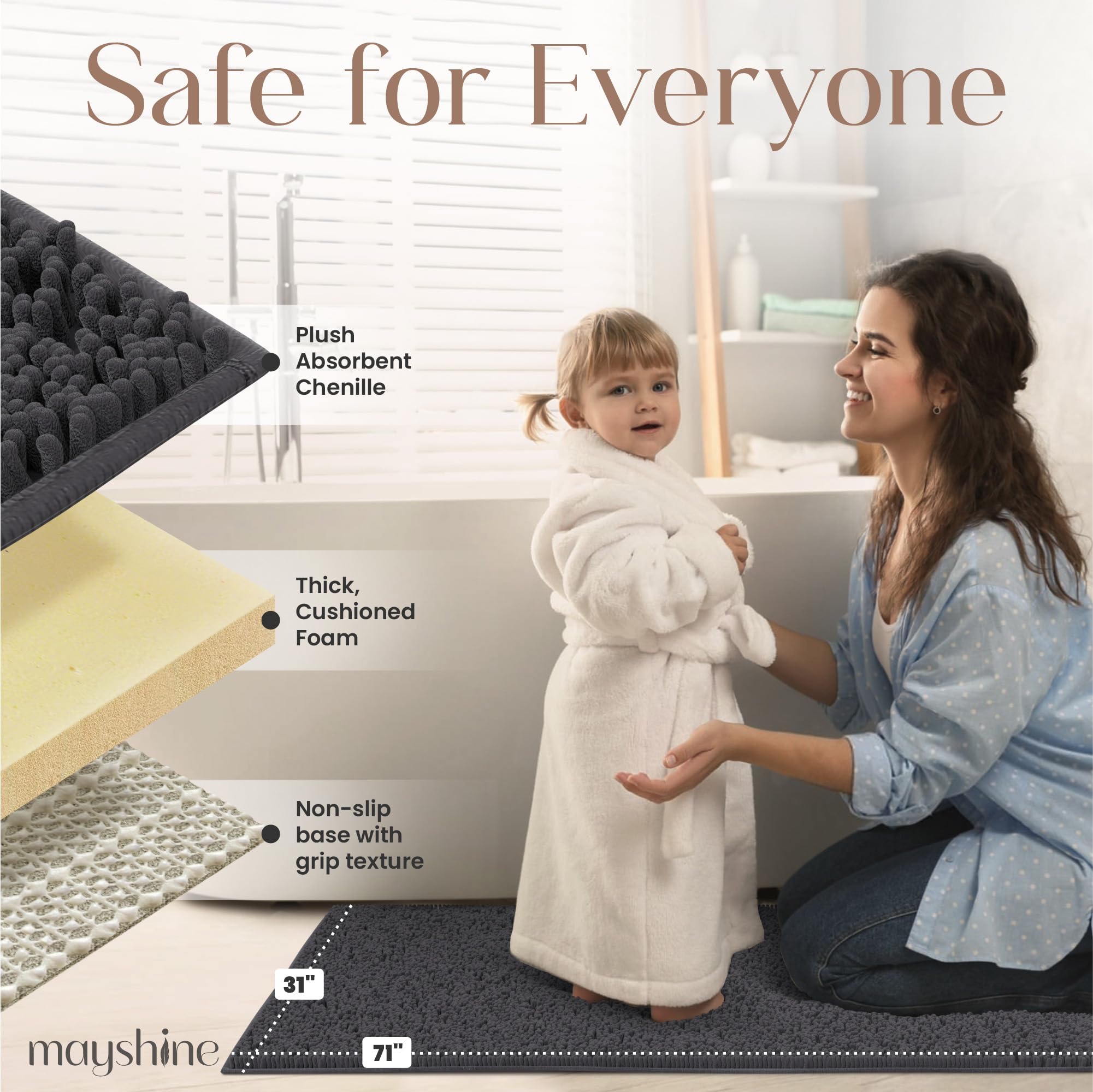 Chenille Plush Extra Long Door Mat Runner Long Machine Washable Non-Slip Door Mat  Bath Mat  Bedroom Rug  with Water Absorbent Quick Drying Microfiber Shag Carpet (Charcoal Gray  71x31)