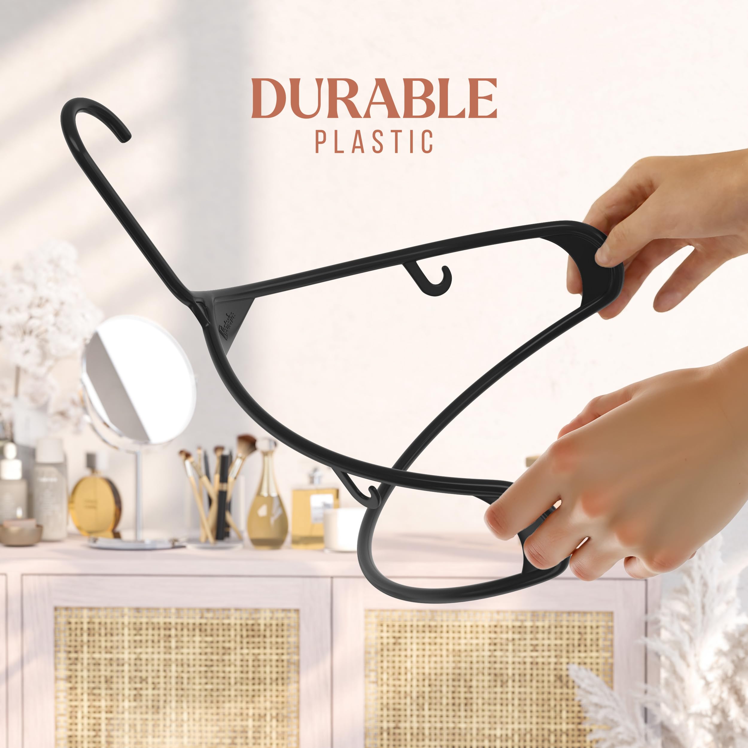 Neaterize Clothes Hangers Plastic 60 Pack - Black Plastic Hangers - Makes The Perfect Coat Hanger And General Space Saving Cloth