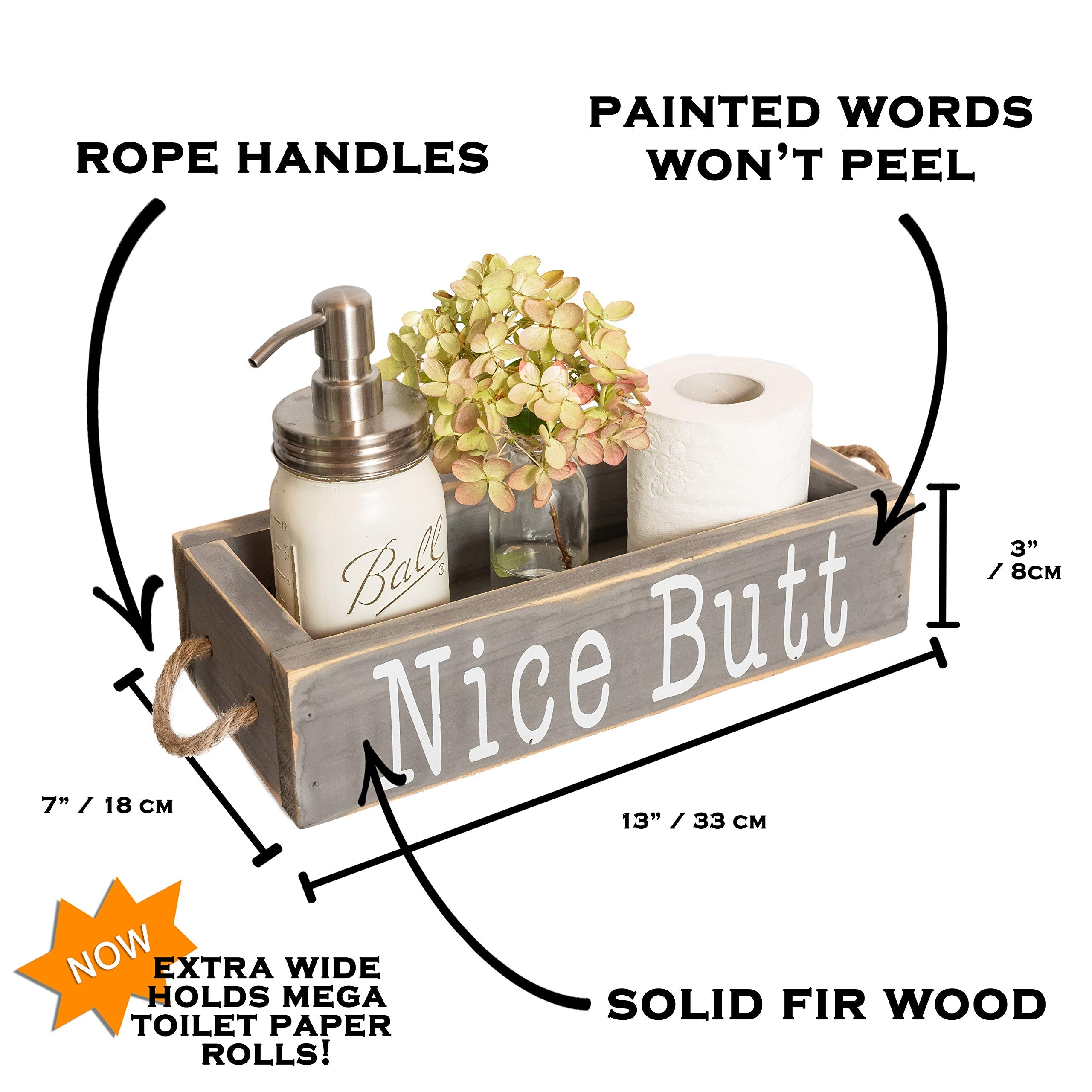 MAINEVENT Nice Butt Bathroom Decor Box  One Box with Print on 2 Sides Farmhouse Toilet Box Decor  Nice Butt Box Rustic Decor  Half Bathroom Decor  Nice Butt Sweet Cheeks