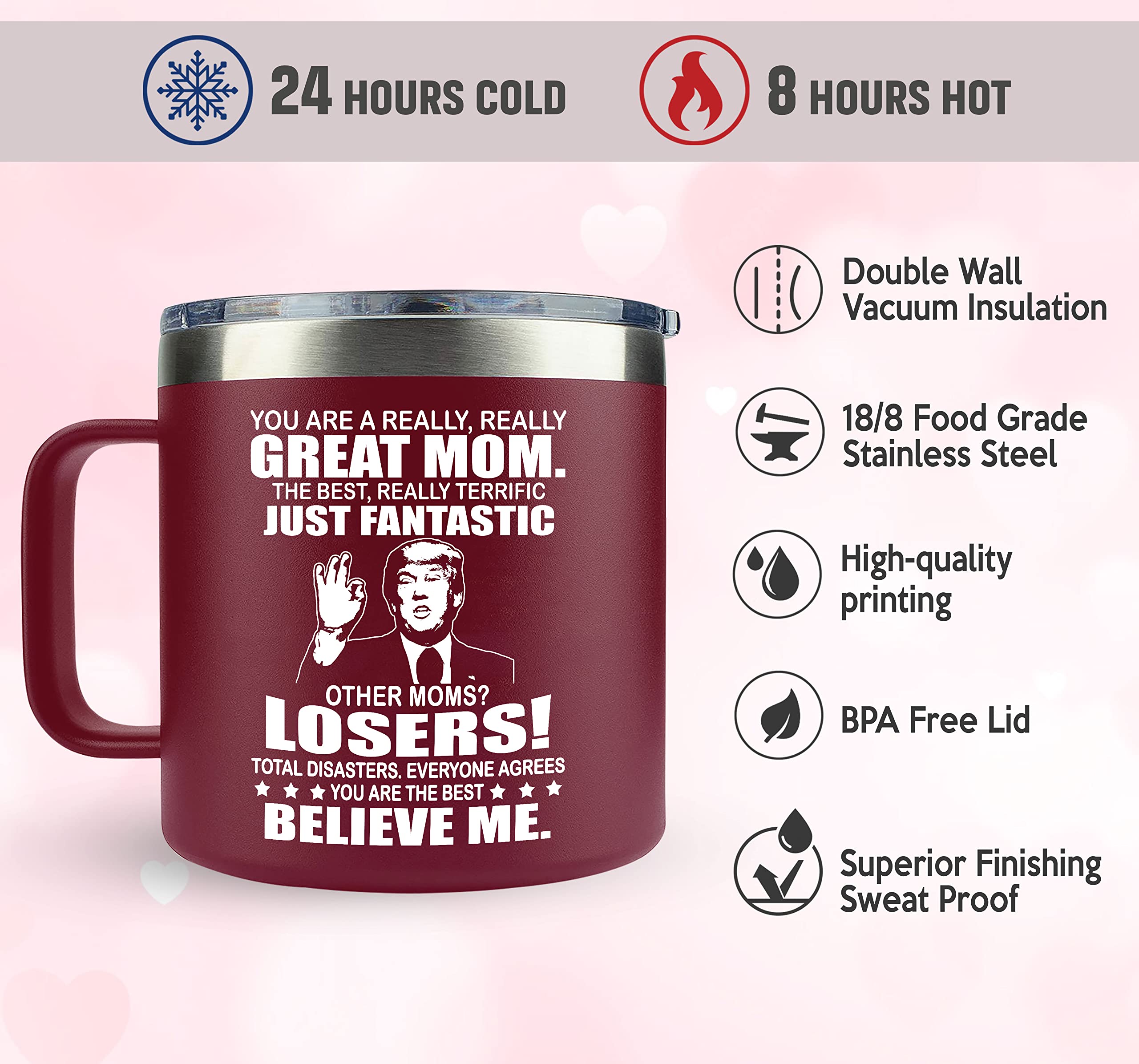 LIZAVY Stainless Steel Coffee Mug - 14 Oz, Gifts for Mom, Cool Birthday Gifts for Moms, Mother's Day Gift, Mom 01