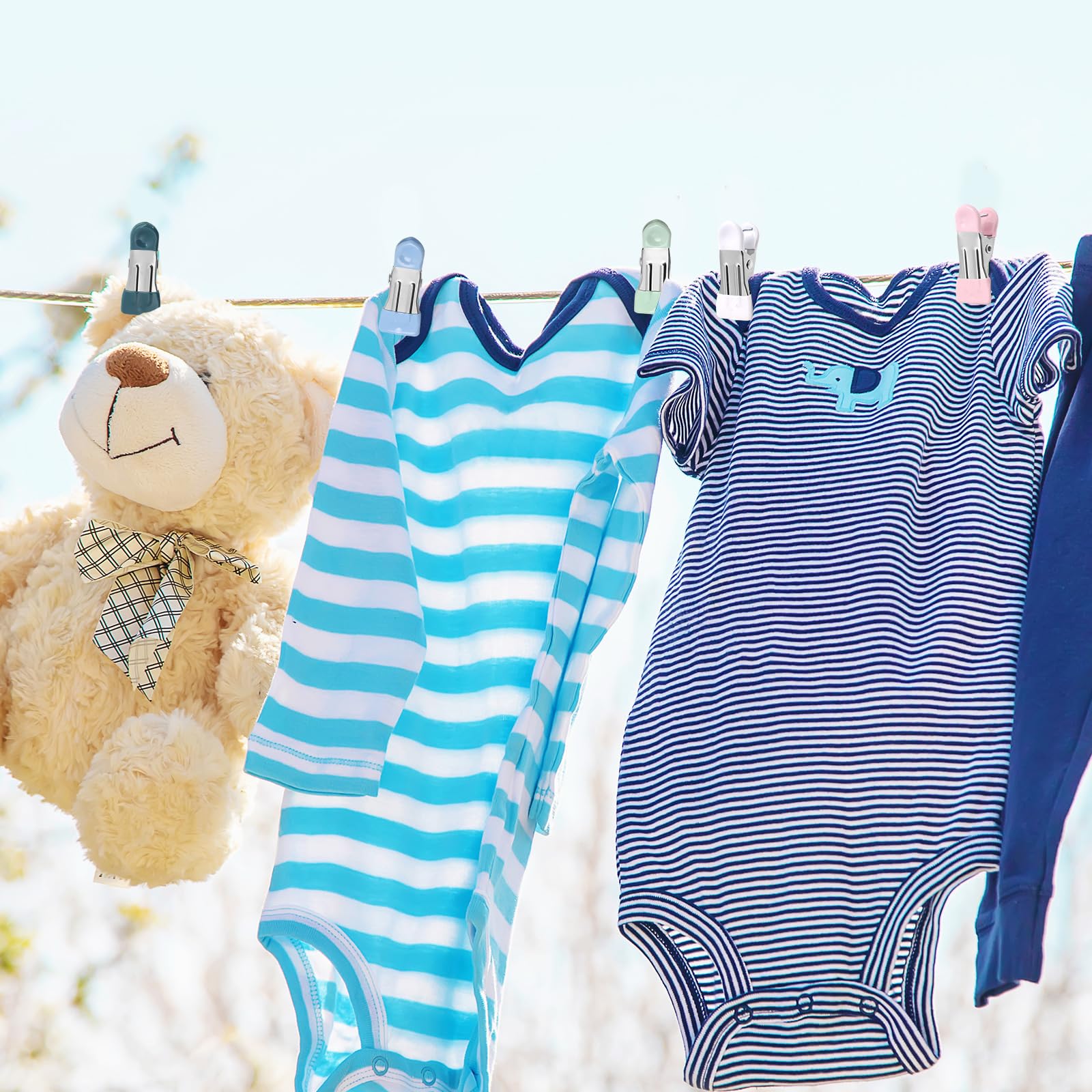 Clothes Pins Heavy Duty 30 Pack - 2.17 Inch Metal Chip Clips, Clothespins For Photo Drying Clothesline Laundry Sock, Bag Clips F