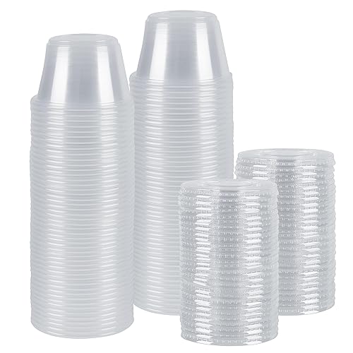 Green Direct 4 oz Disposable Jello Shot Cups With Lids | Condiment Containers with Lids Clear Plastic Cups with Lids | Salad Dressing Container To Go Souffle Portion Control Sauce Cups Pack of 100