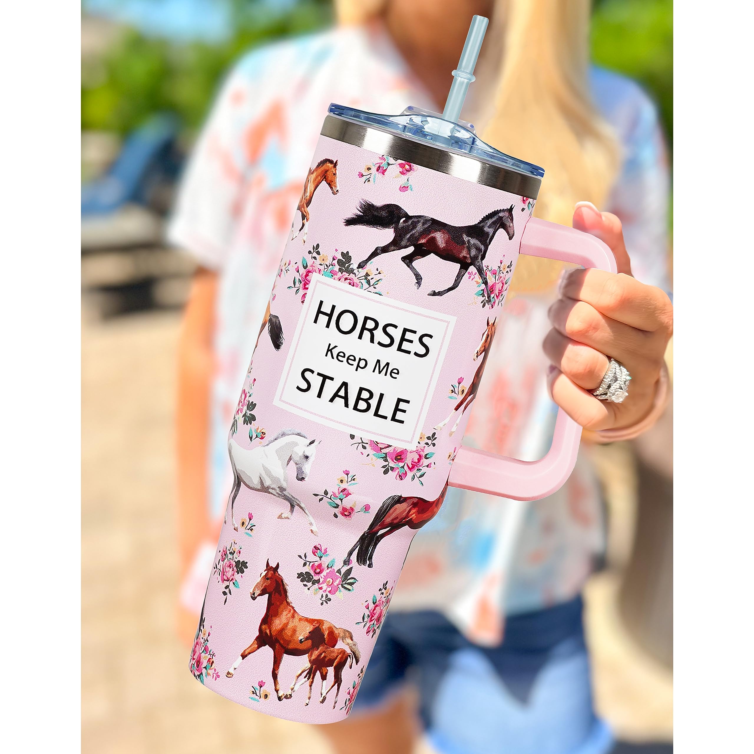 40 Oz Tumbler With Handle 40oz Horse Tumbler With Lid Straw Double Insulated Travel Coffee Mug Horse Lover Gifts for Women