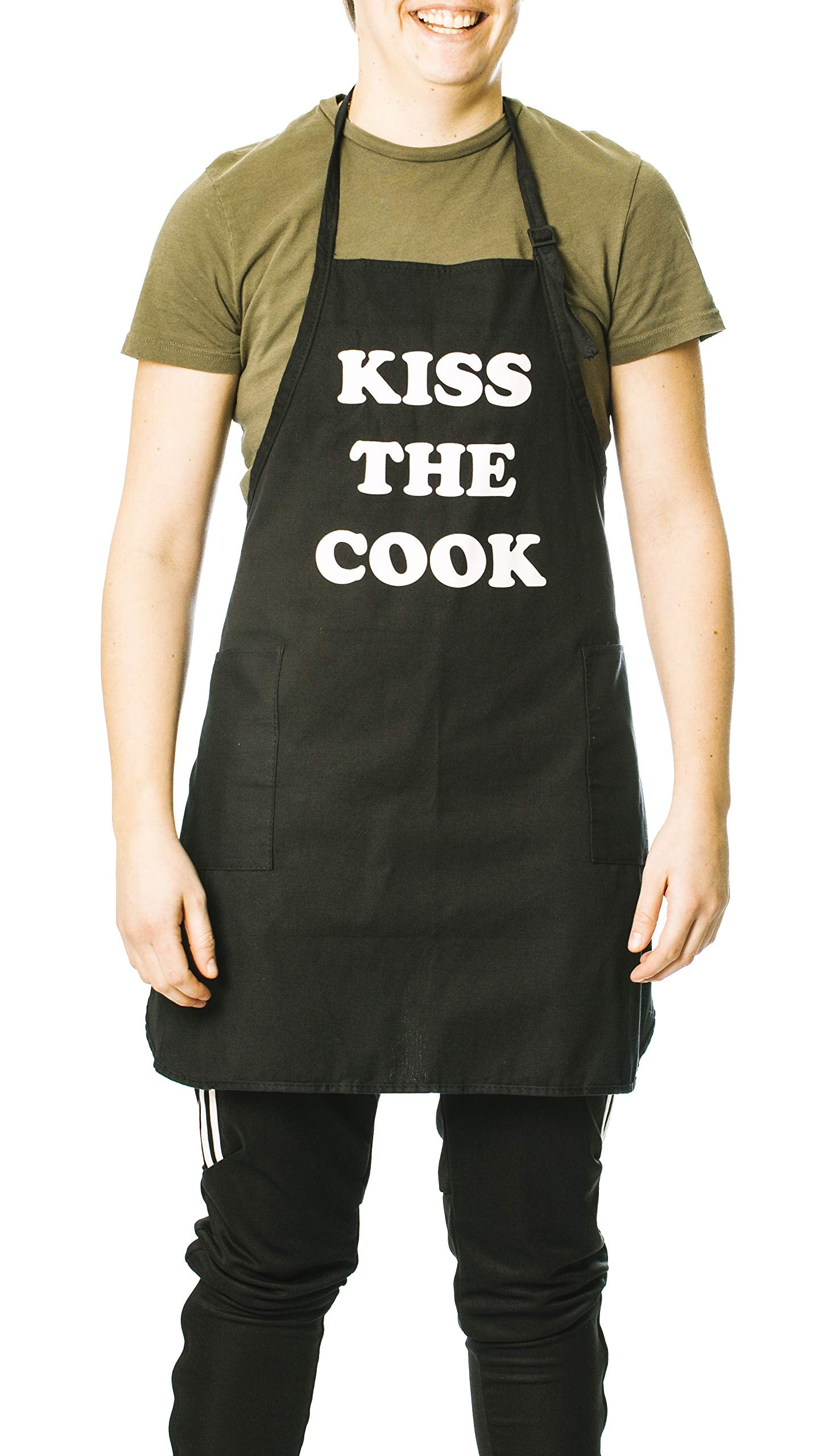 Funny Guy Mugs Kiss The Cook Apron, Black