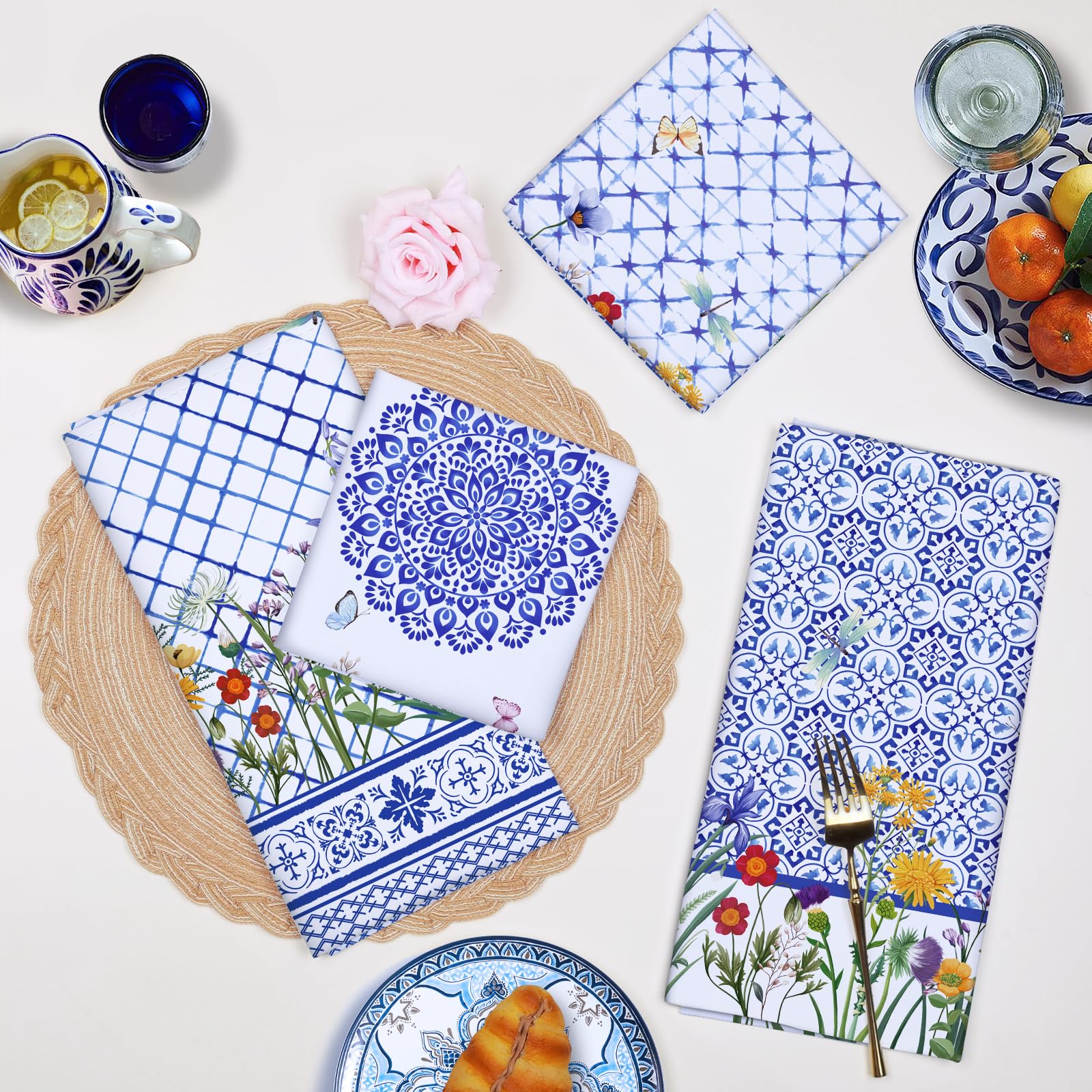 Arquiel Wildflower Kitchen Towel 100% Cotton Quick Dry Dish Towels 20 X 27.5Inch, Summer Flowers Dishcloth Hand Towels For House