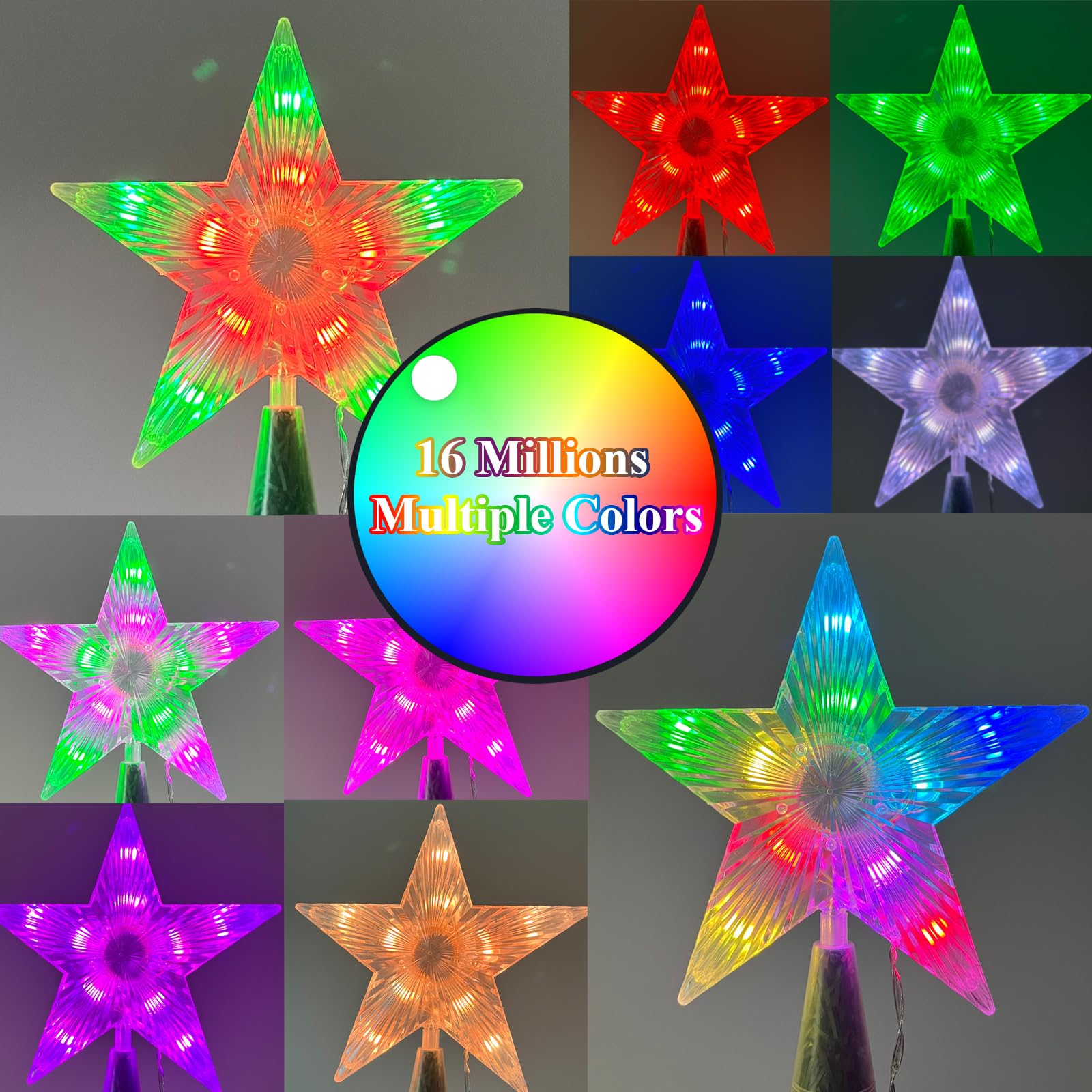 7.6 Christmas Tree Topper Star, RGB LED Lighted Star Tree Top w/Remote Control&APP, Scene Mode, DIY, Dimmable, Timer, Multicolou