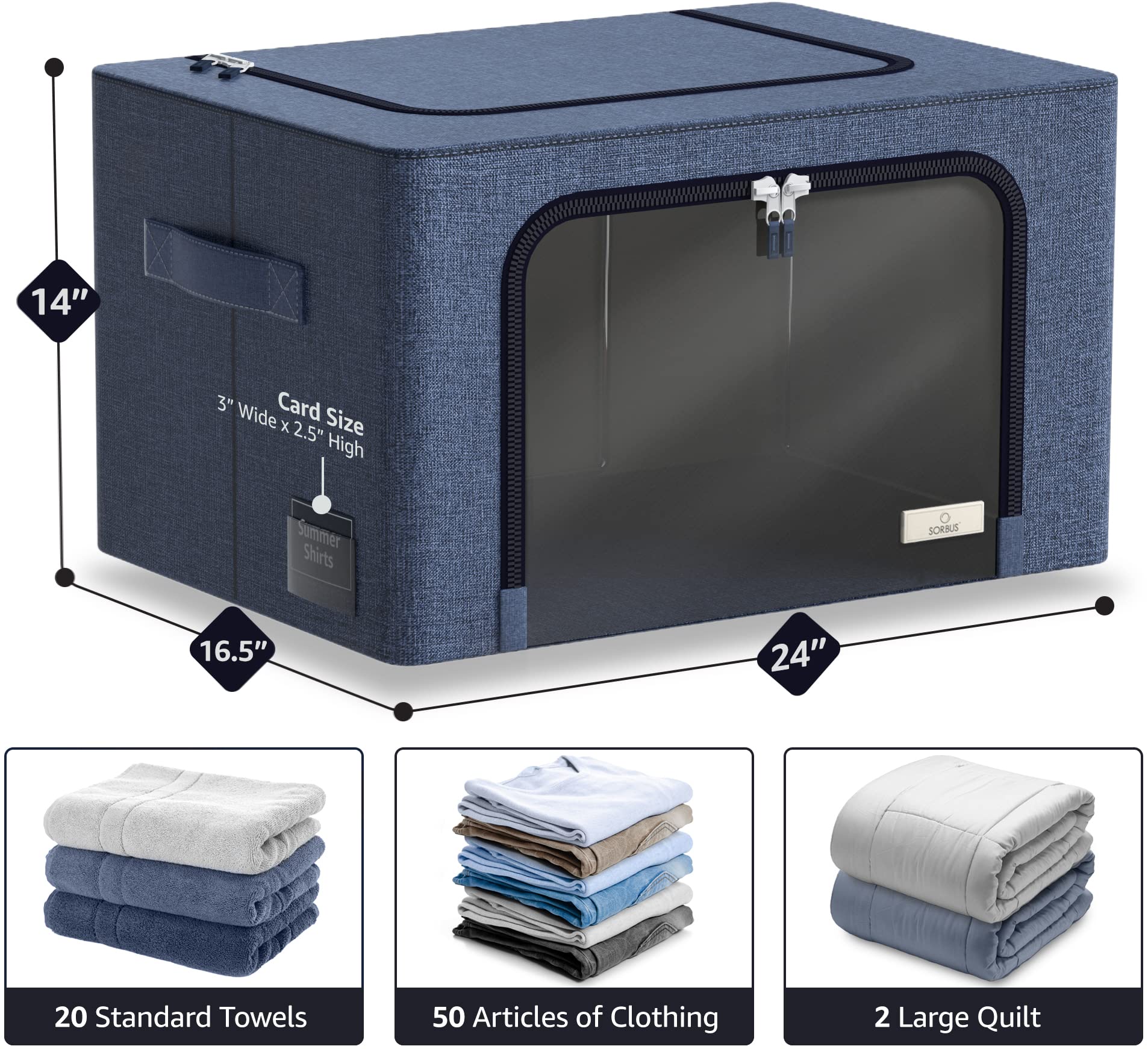 Sorbus Jumbo Storage Bins with Metal Frame - Oxford Fabric Storage Containers with Large Clear Window & Carry Handles - Stackabl