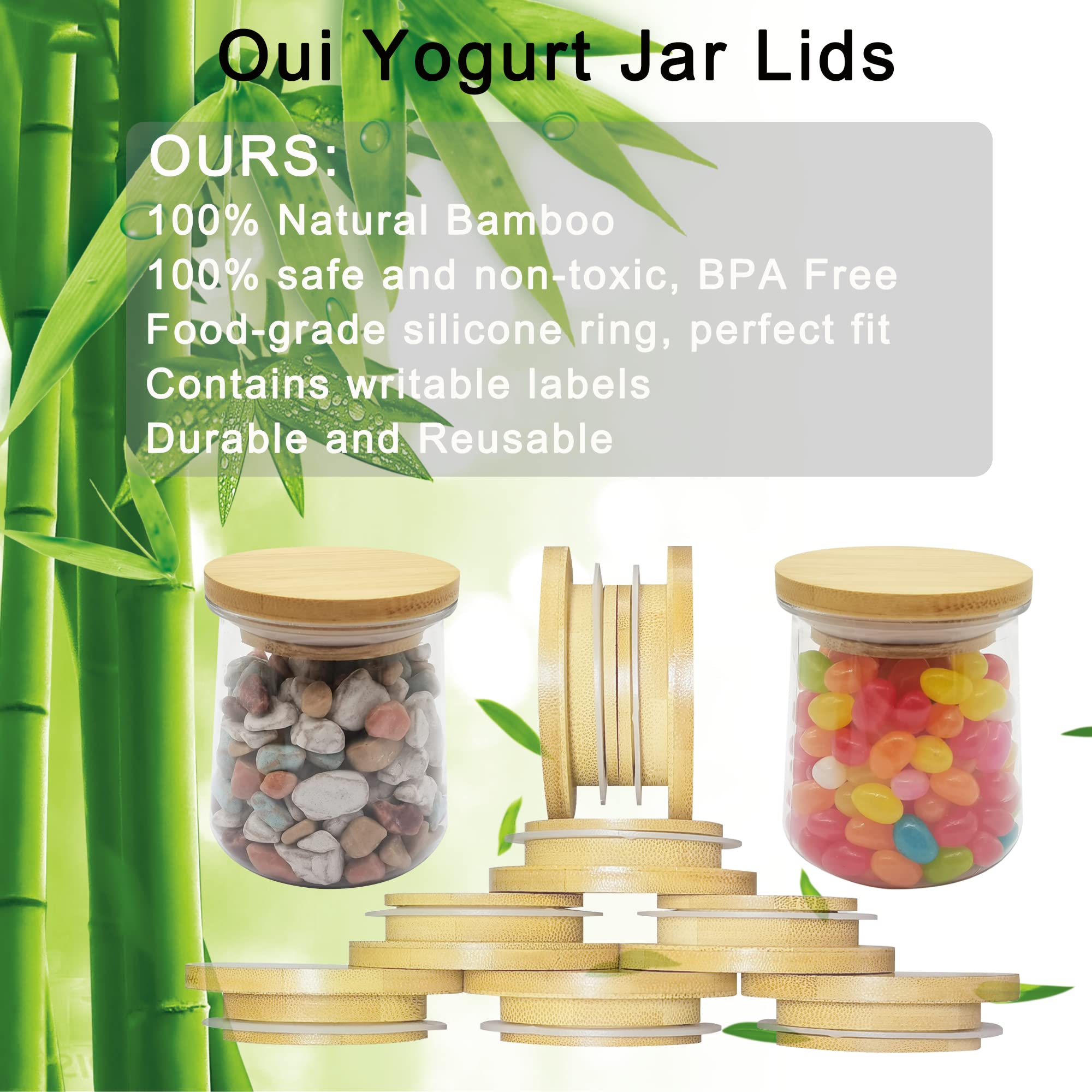 Oui Yogurt Jar Lids - 8 Pack Oui Yogurt Bamboo Jar Lids Set, Reusable Oui Lids Natural Bamboo Lids For Oui Yogurt Jars With Labe