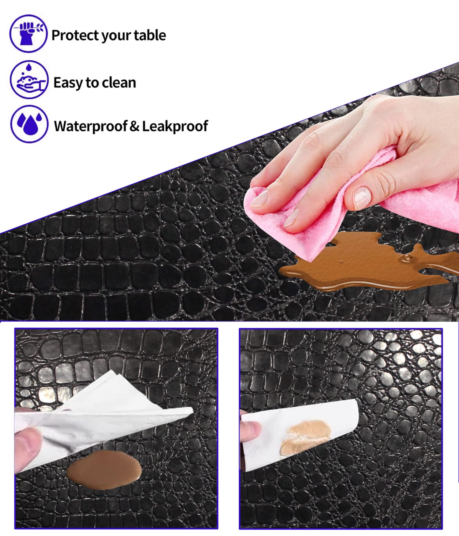 Faux Leather Placemats For Dinner Table - Pack Of 4 (Black (Crocodile))