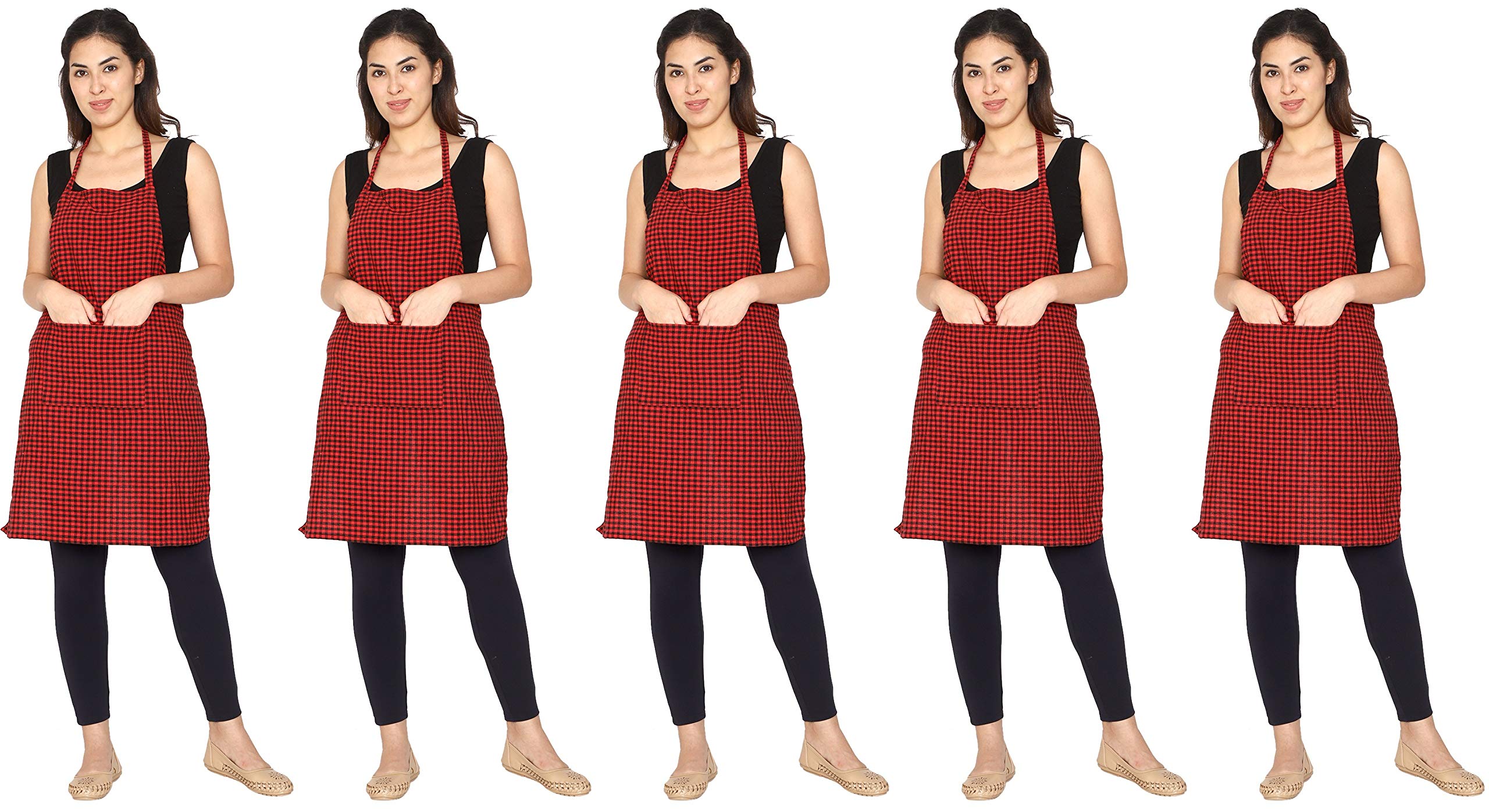 Gowri Tex Cotton Kitchen Apron Sized 65Cm In Width & 80Cm In Length With 1 Center Pocket, Adjustable Buckle On Top And 2 Long Ti
