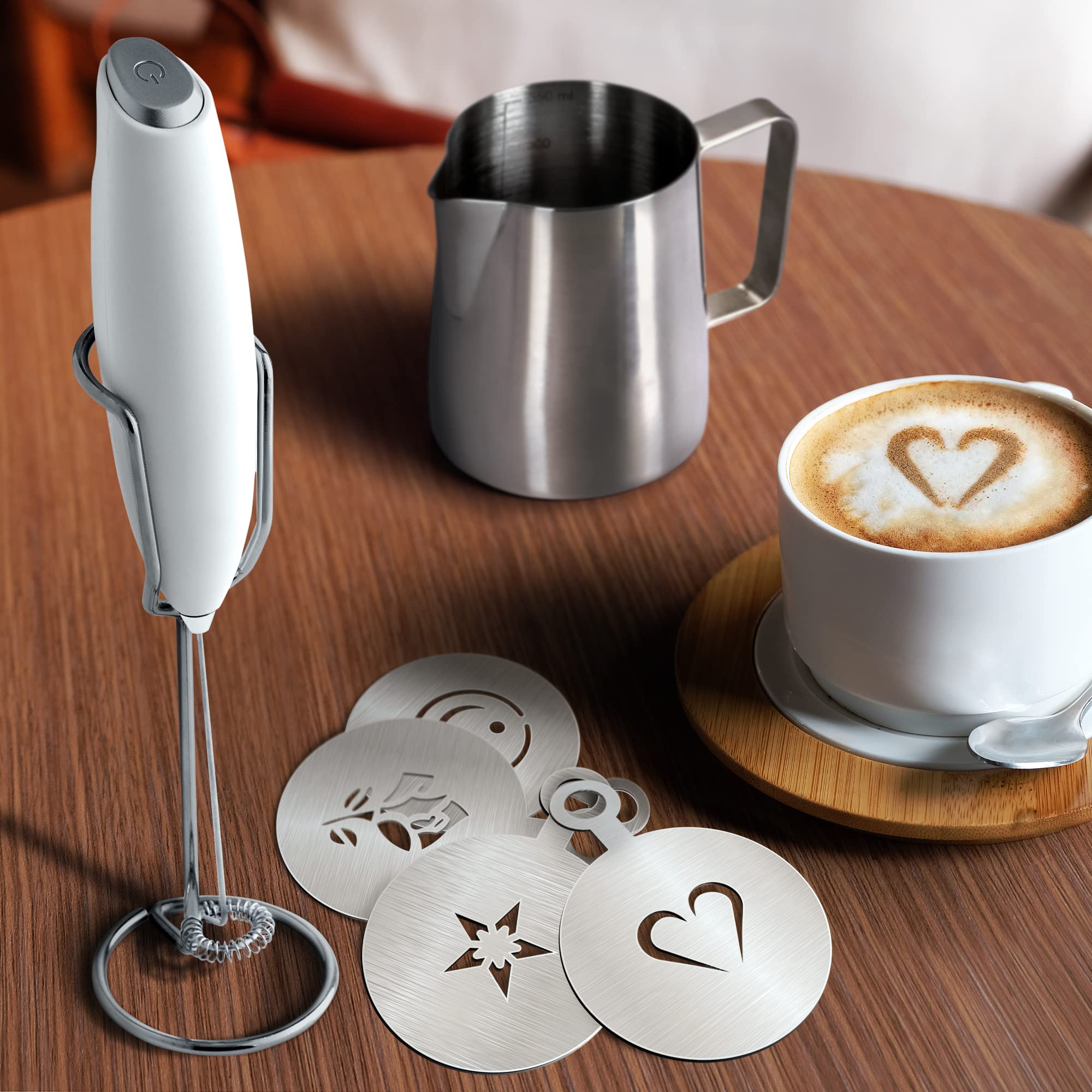Milk Boss Milk Frother For Coffee Complete Set Coffee Gift With Upgraded Ultra Stand - Handheld Foam Maker - Whisk Drink Mixer F