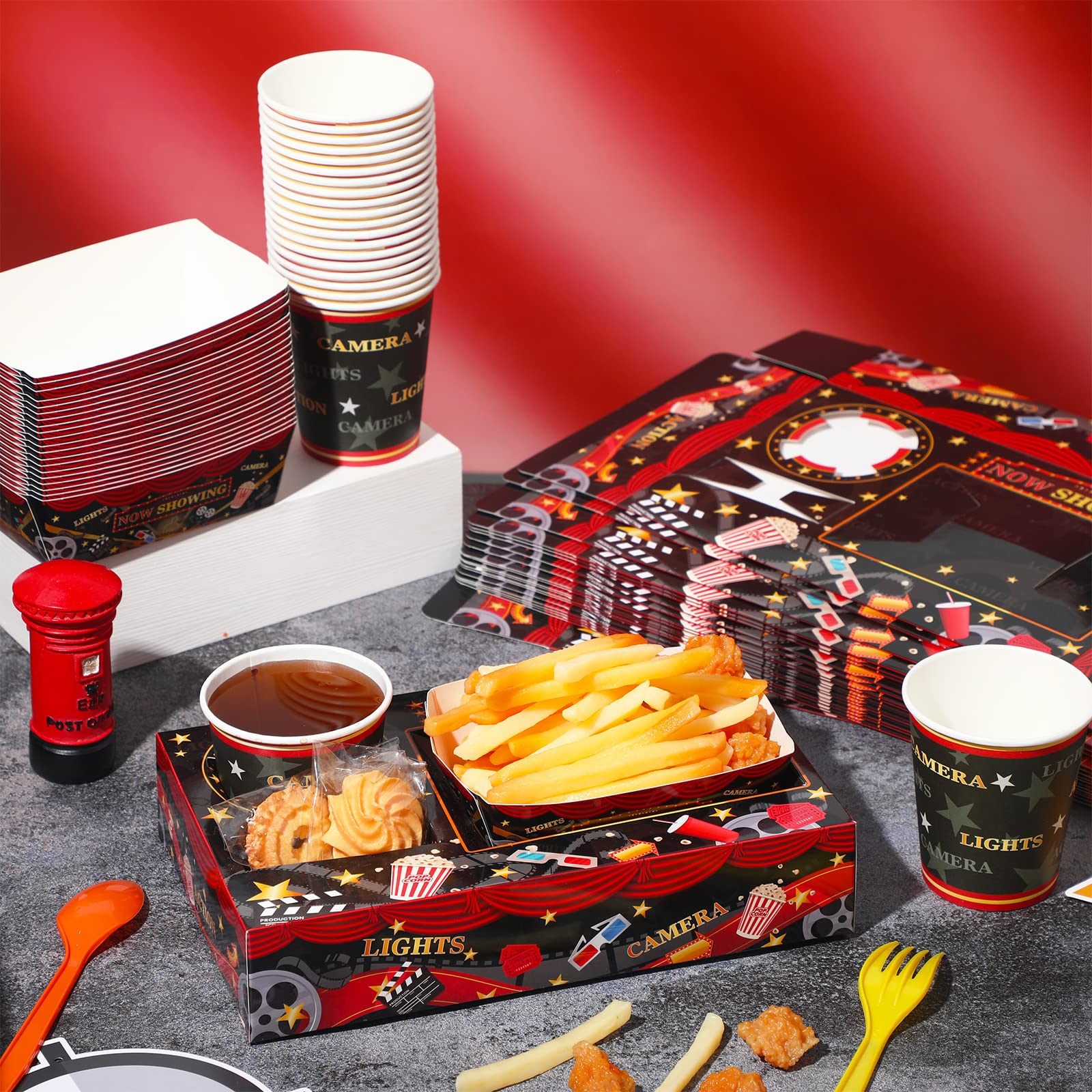 72 Pcs Movie Night Party Supplies Snack Trays Boxes With Disposable Paper Food Cups Combo Trays Cardboard Popcorn Drink Candy Ho
