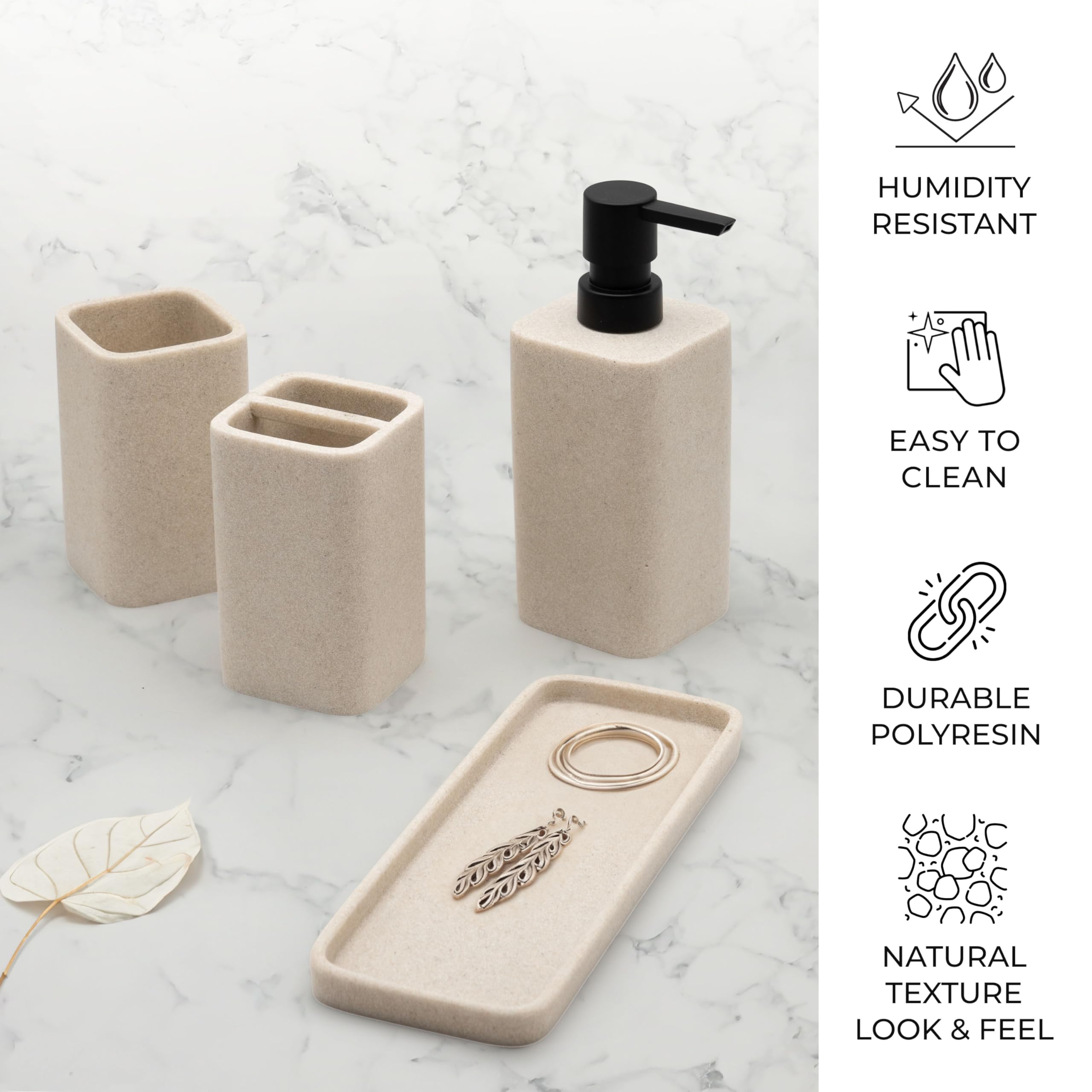 Zccz Beige Bathroom Accessory Sets, 4 Pieces Bathroom Accessories Complete Set Vanity Countertop Accessory Set, Includes Lotion