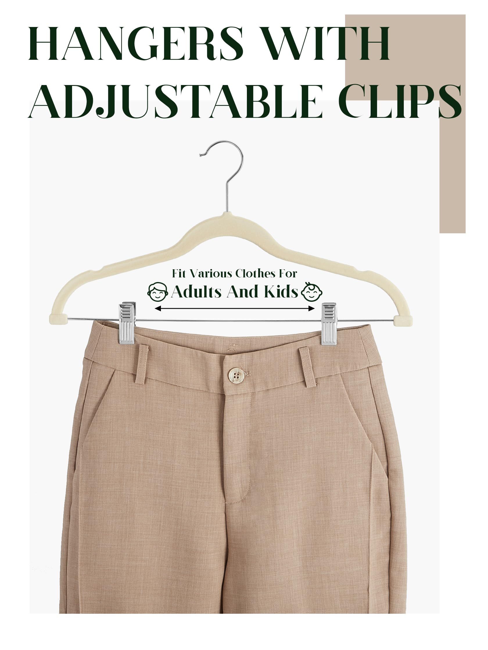 Cozymood Velvet Skirt Hangers 36 Packs Ultra Thin Velvet Hangers with Clips Non Slip Velvet Pant Hangers Space Saving Clothes Hangers with Clips  Velvet Clip Hangers for Pants  Skirts  Jeans (Beige)