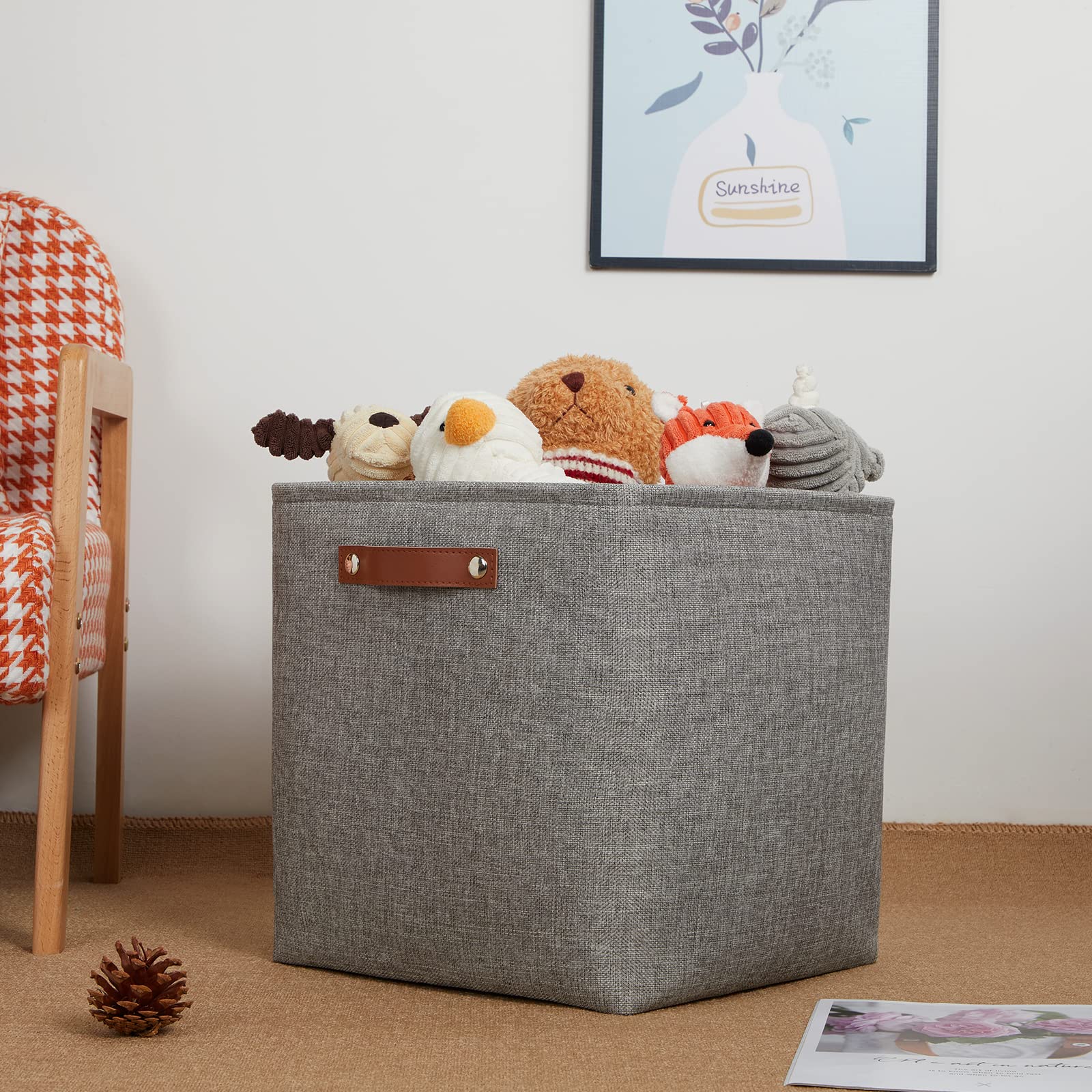 DULLEMELO Cube Storage Boxes 13 inch Fabric Baskets Closet Storage Bins for Home Organization and Storage Stackale Gift Baskets Empty for Nursery Clothes Toys Kids Storage(Grey)