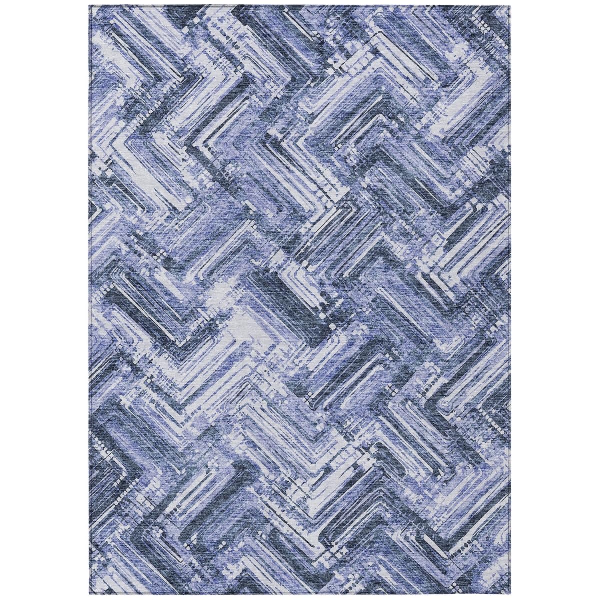 HomeRoots 579269 10 x 14 ft. Geometric Washable Indoor & Outdoor Rectangle Area Rug Navy Blue & Sky Blue-Like New Condition