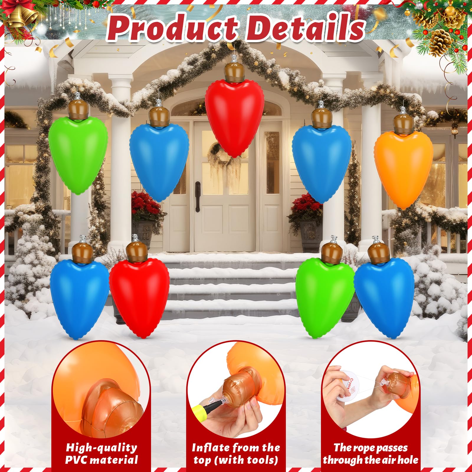 Vertintong 12 Pcs 10 Inch Inflatable Christmas Ball Decorations Inflatable Light Bulb Decor Giant Blow up Christmas Ornaments wi