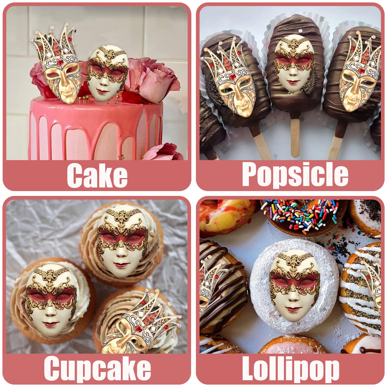 Venetian Mask Fondant Molds 3 Pcs, Masquerade Mask Chocolate Silicone Mold For Cake Decoration Candy Sugar Cupcake Topper Polyme