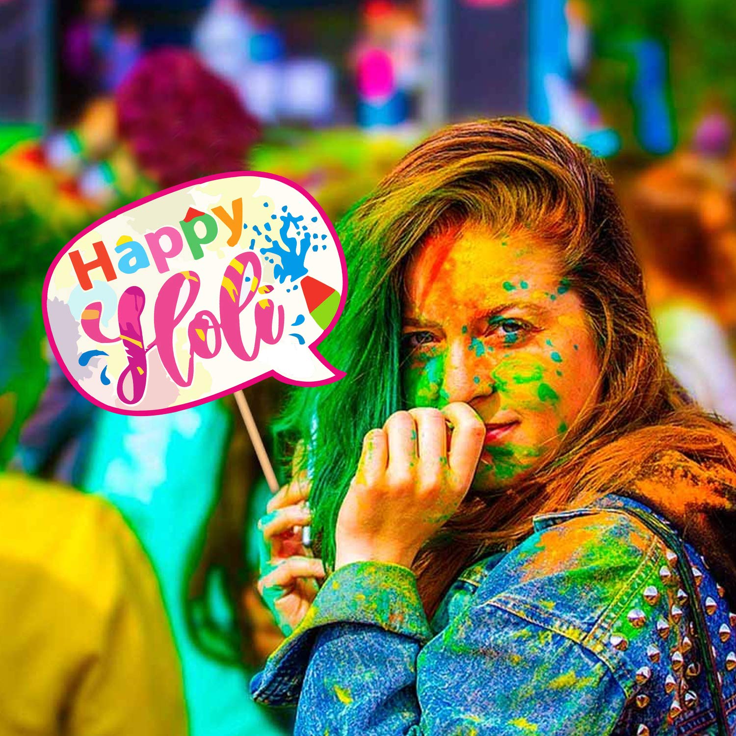Zyozique Holi Festival Photo Props Happy Spring Indian Color Festival Photo Booths, Holi Bollywood Party Supplies, 27 PCS