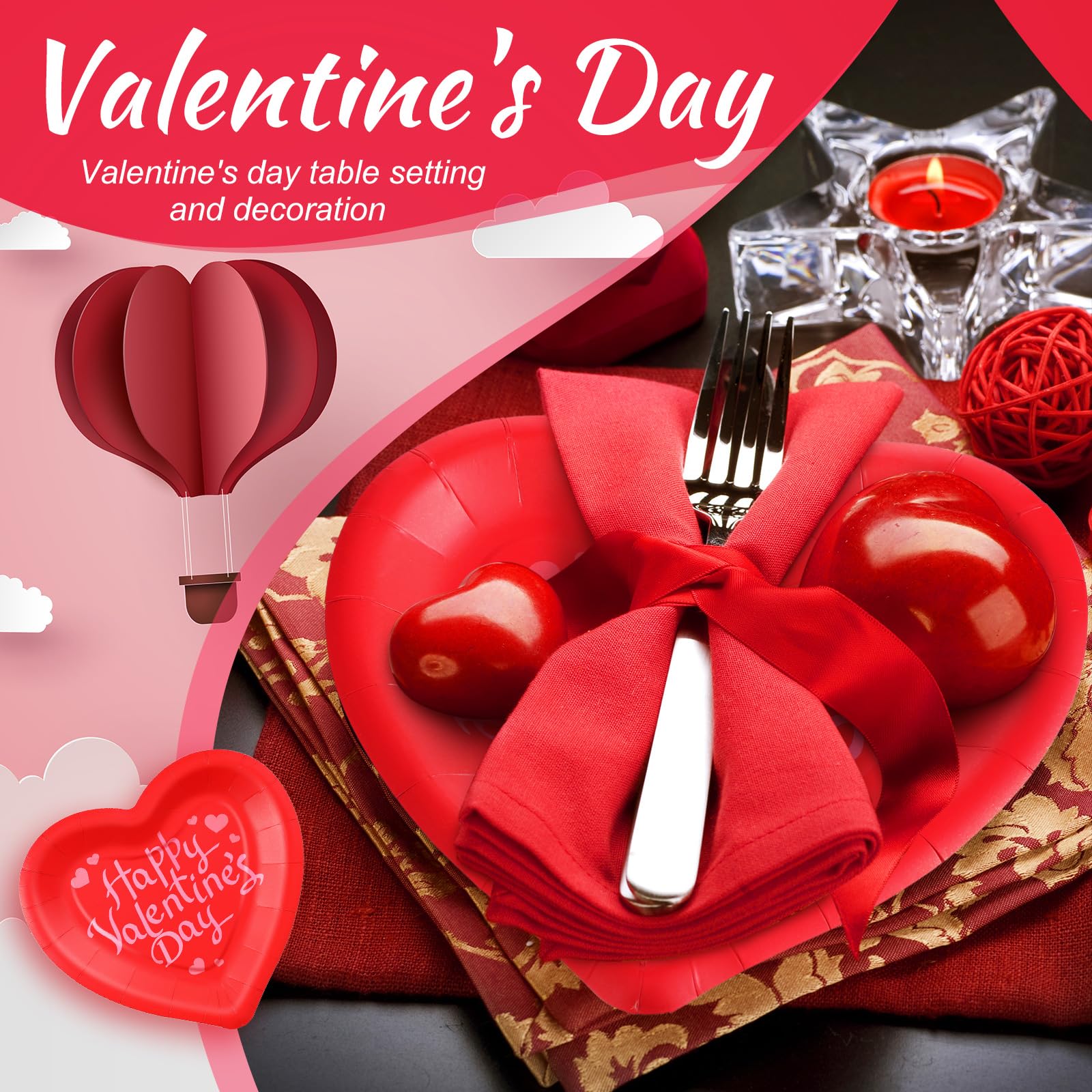 Remerry 100 Pcs Valentine'S Day Paper Plates Red Heart Shape Party Plates Valentine'S Day Party Supplies Disposable Heart Paper