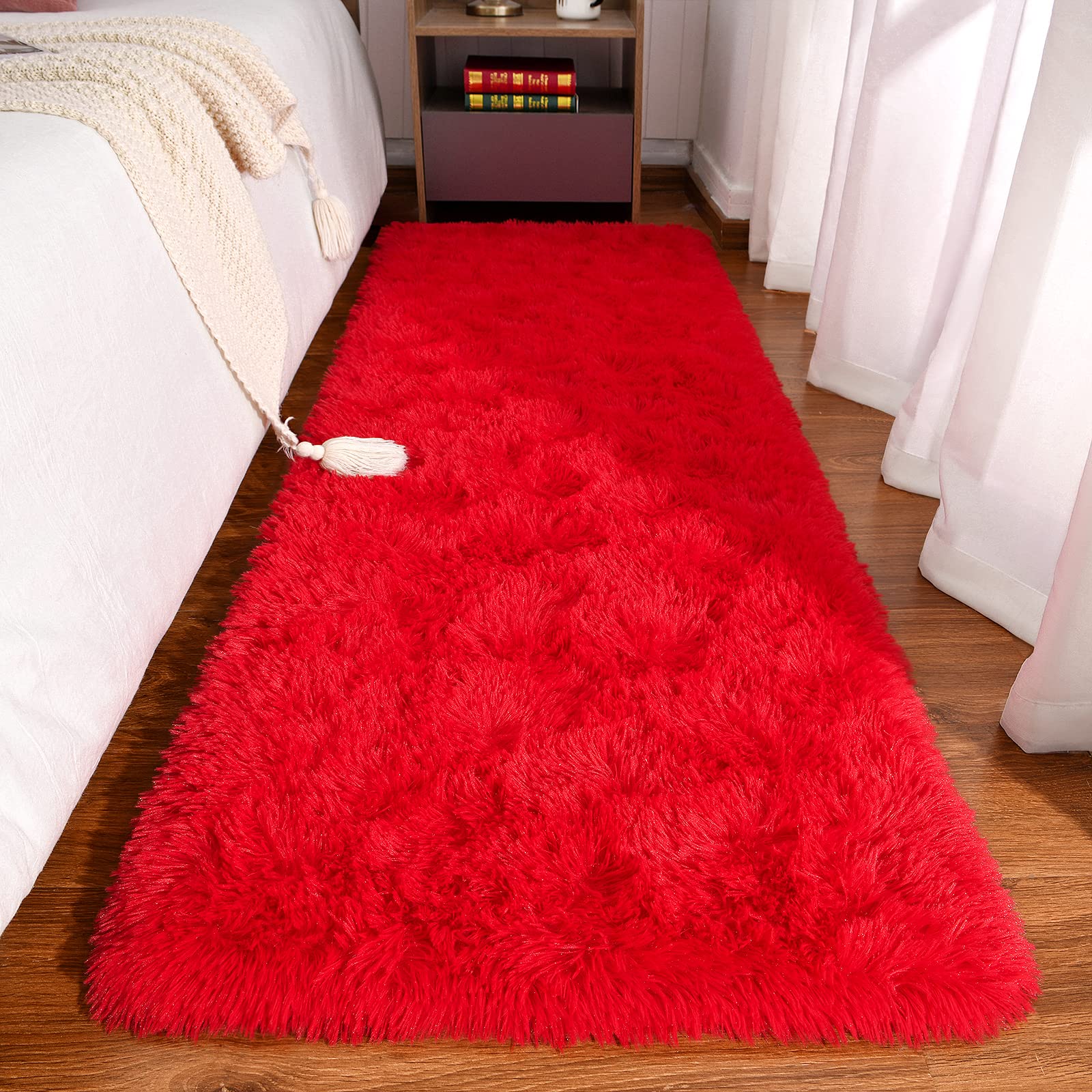 Keeko Fluffy Rugs for Bedroom Living Room, 2x6 Bedside Runner Rug Indoor Non Slip Plush Fuzzy Rug Ultra Soft Cute Washable Shag 