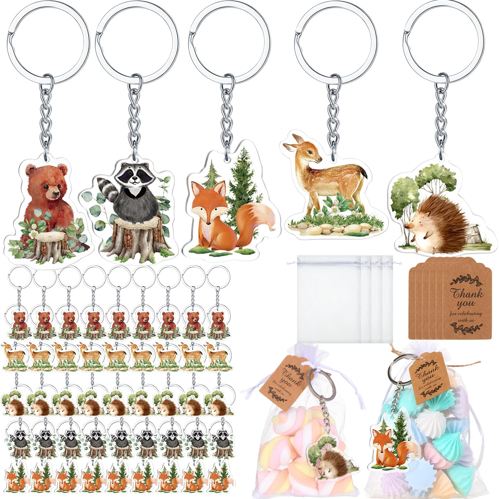 Wettarn 50set Woodland Baby Shower Favors for Guest Woodland Animal Baby Shower Return Gifts Souvenirs Includes Keychains Thank 
