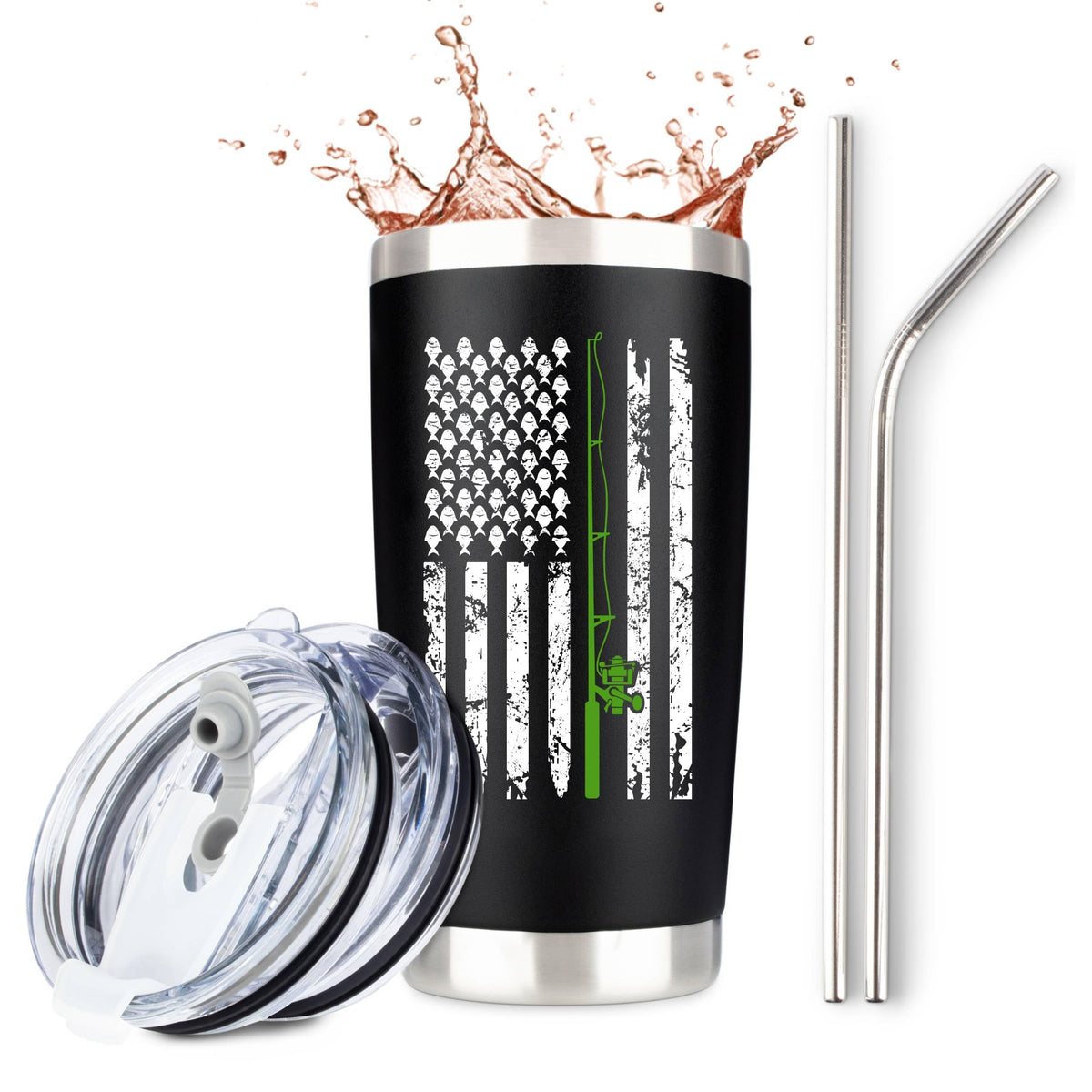 Jenvio Fishing For Men | Stainless Steel Travel Tumbler/Mug With 2 Lids And 2 Straws For Coffee Or Cold Drinks | Funny Fly Fishe