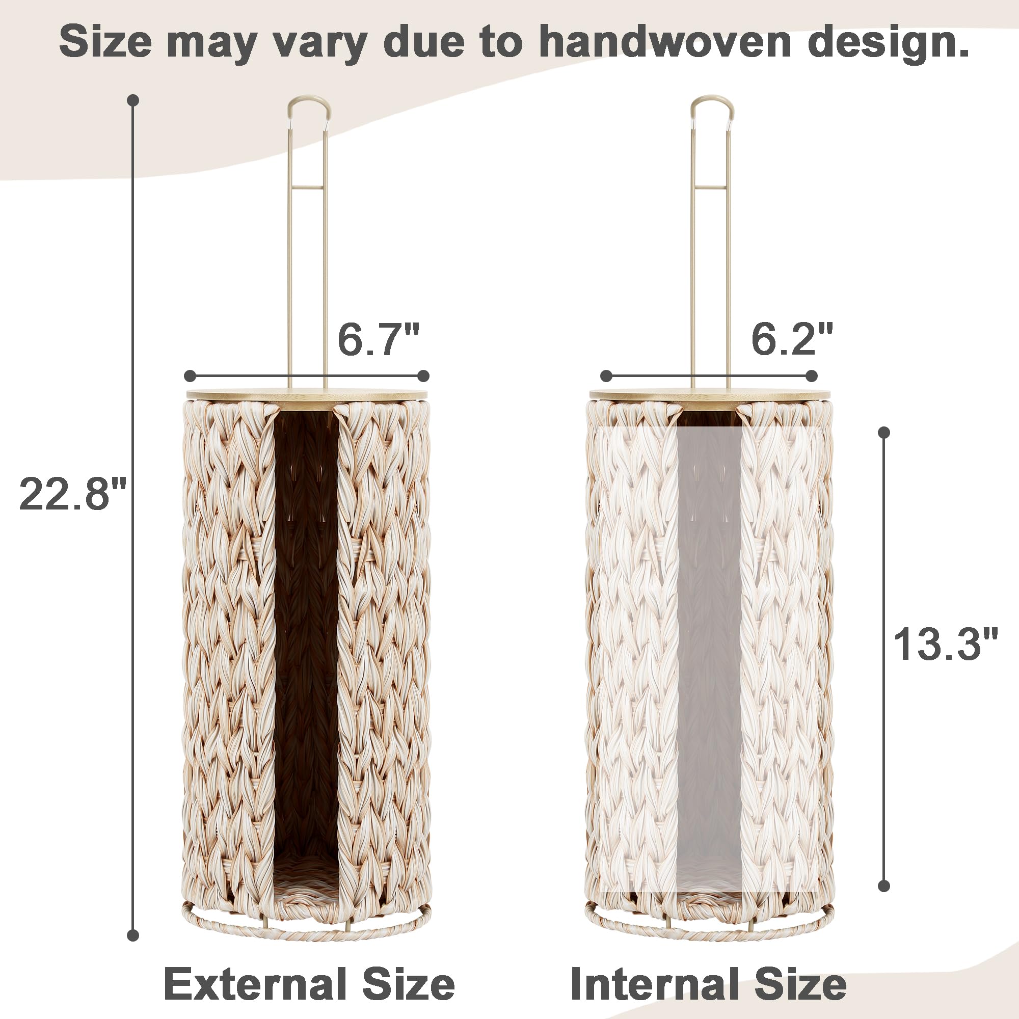 Graciadeco Stand Toilet Paper Storage With Lid Spare Extra 3 Rolls Of Tissue Holder Free Standing Beige Wciker Toilet Paper Orga