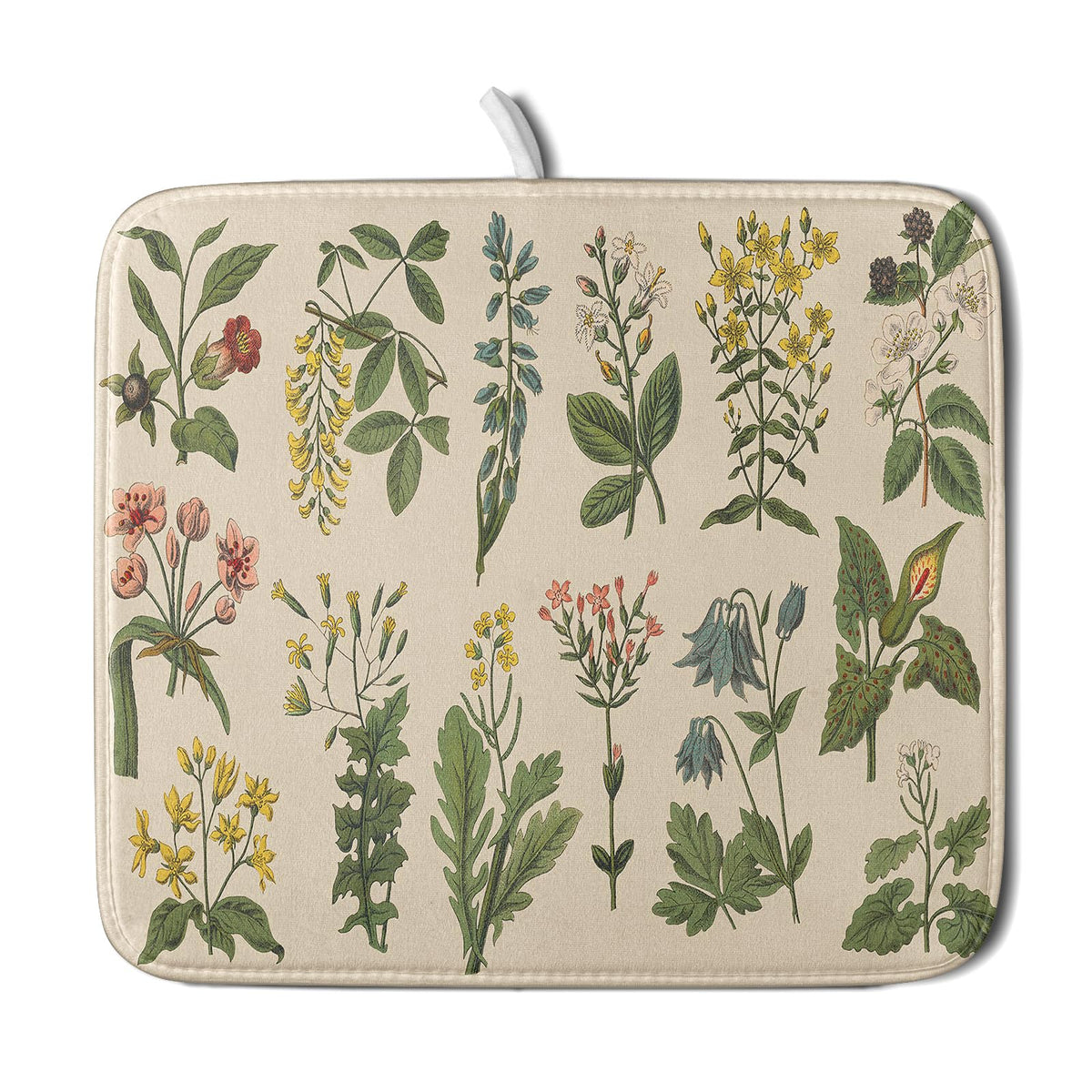 Flower Herbs Dish Drying Mat For Kitchen Counter Decor 16X18 Inch Absorbent Reversible Wild Plant Dish Mat Microfiber Drying Pad