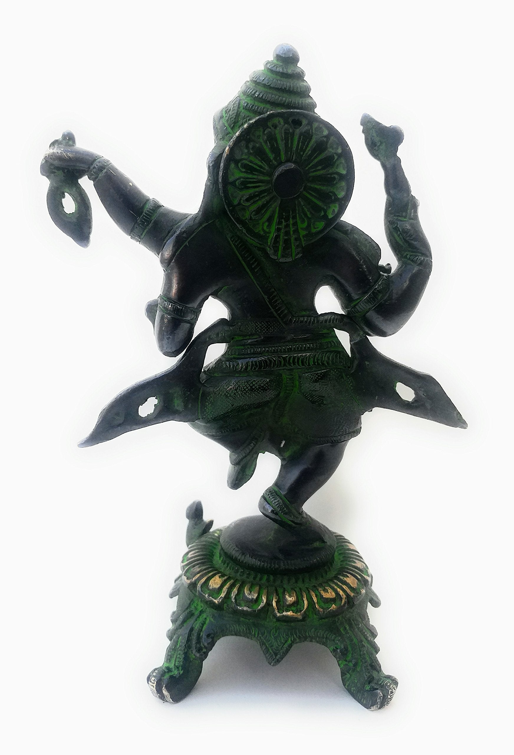 Mohanjodero Elegant Brass Antique Finished Dancing Ganesh Ganesha Ganpati Golden Finish Dancing Ganesha Statue