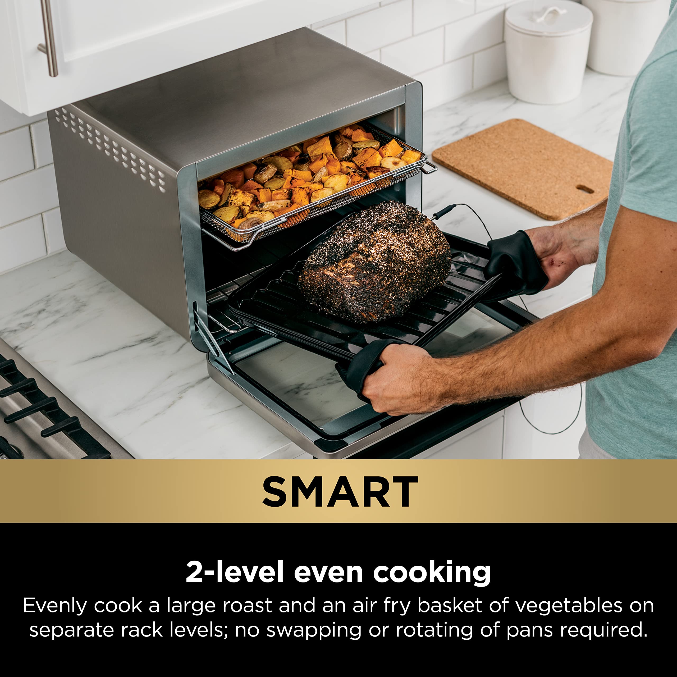 Ninja Dt251 Foodi 10-In-1 Smart Xl Air Fry Oven, Bake, Broil, Toast, Roast, Digital Toaster, Thermometer, True Surround Convecti