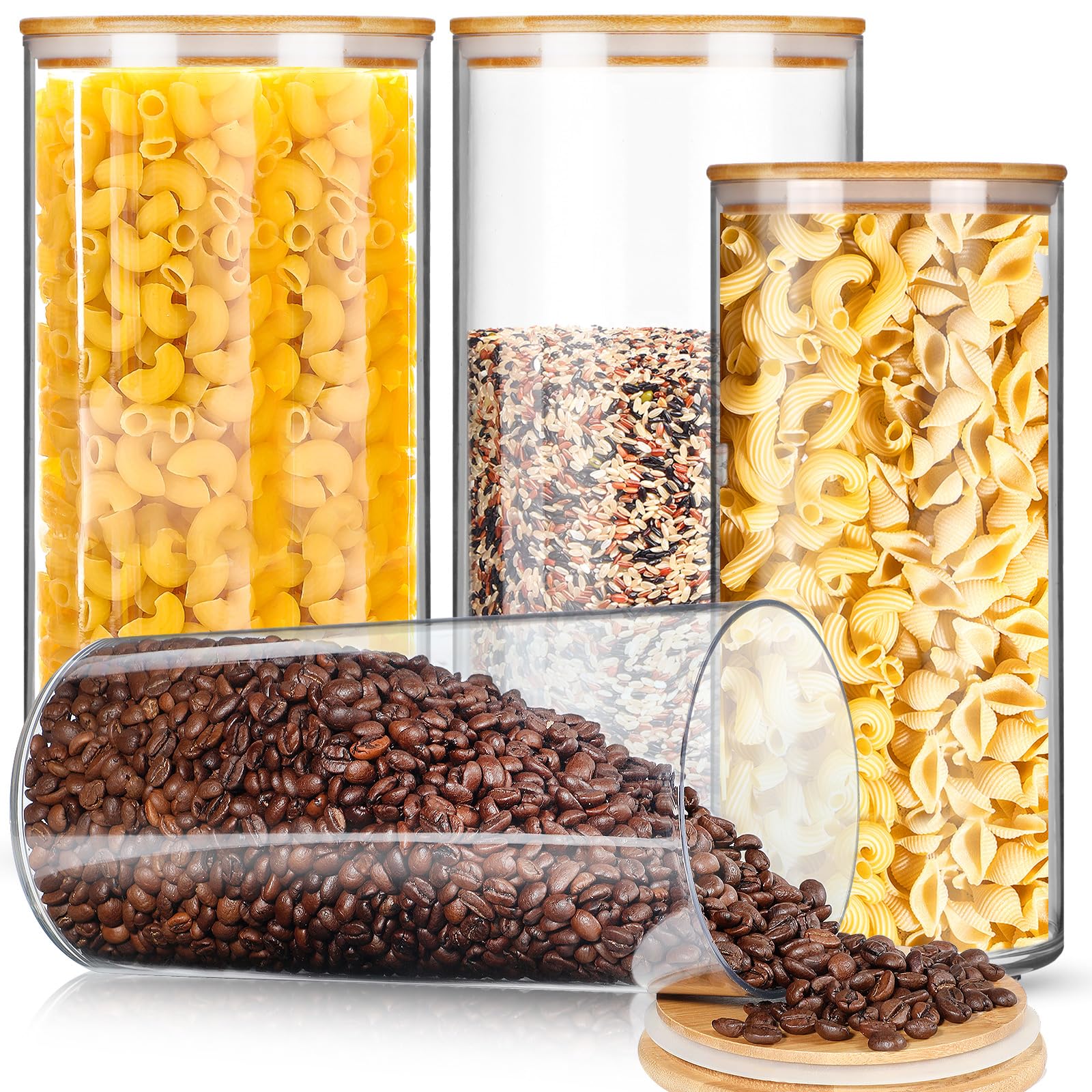 Vesici 4 Pcs Large Acrylic Storage Canisters with Bamboo Lid, 180 oz, 93 oz
