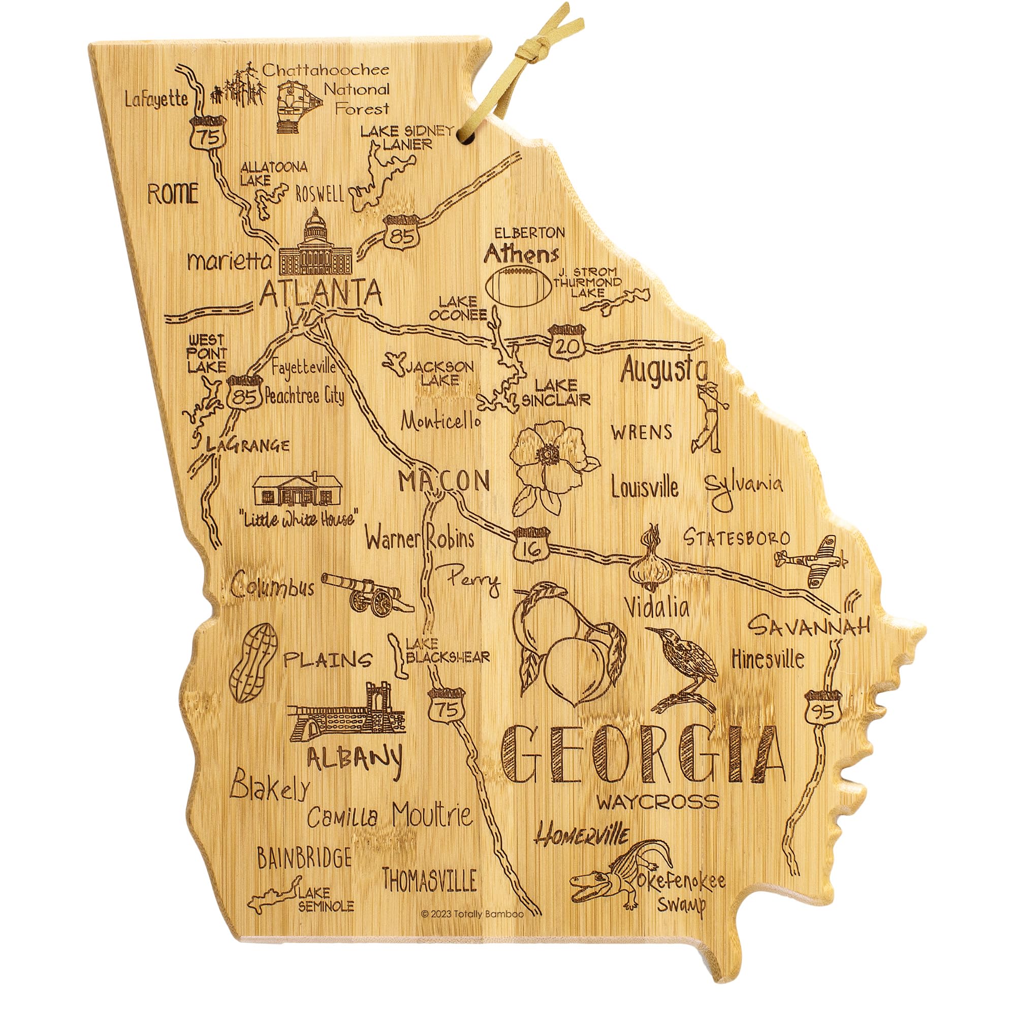 Totally Bamboo Destination Georgia State Shaped Cutting Board, Charcuterie and Cheese Serving Board - Georgia Gift for Home D  c