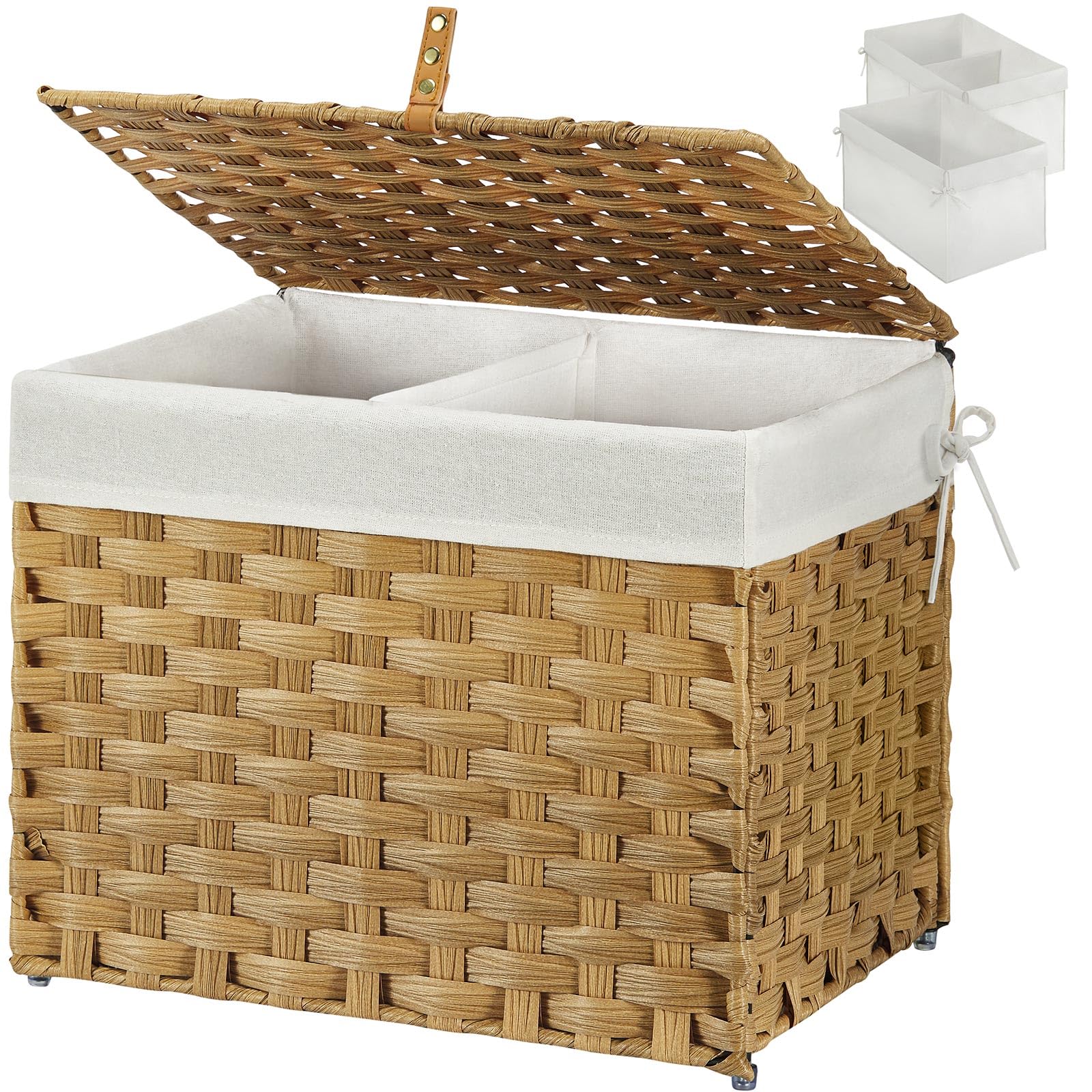 Greenstell Storage Basket With Lid, 35L Handwoven Small Shelf Basket With Cotton Liner And Metal Frame, Foldable & Easy To Insta