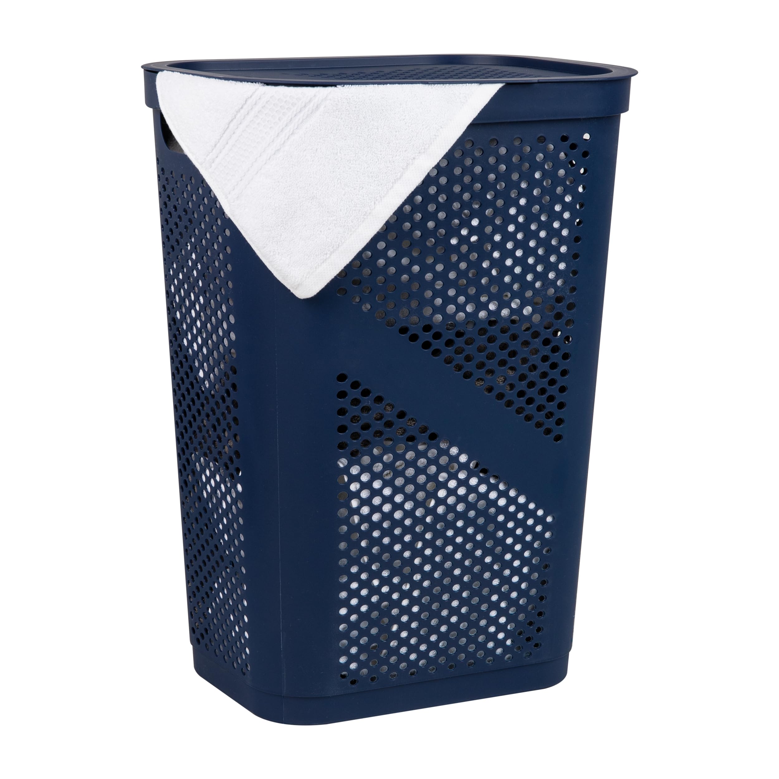 Mind Reader 60L Slim Laundry Hamper, Clothes Basket, Lid, Ventilated, Plastic, 17.25''L X 13.75''W X 23.5''H, Navy