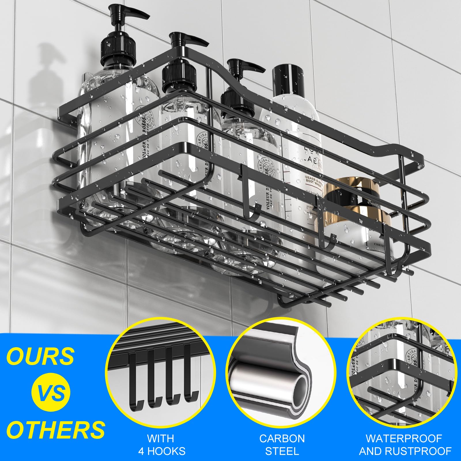 Bchway Family Shower Caddy 5 Pack, Adhesive Shower Organizer For Bathroom Storage And Home Decor Kitchen No Drilling, Rustproof